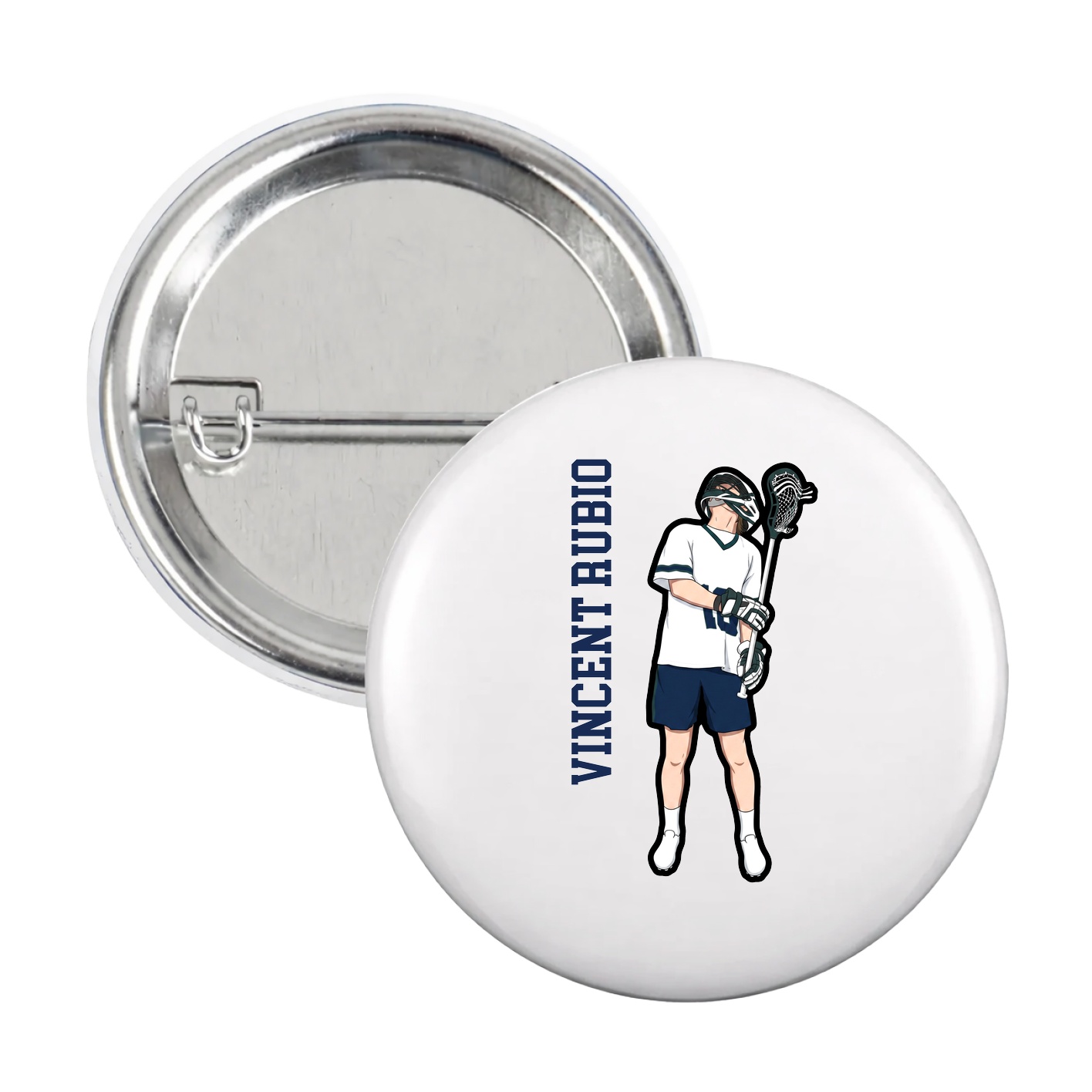 Game Day Button — Name Vertical in White