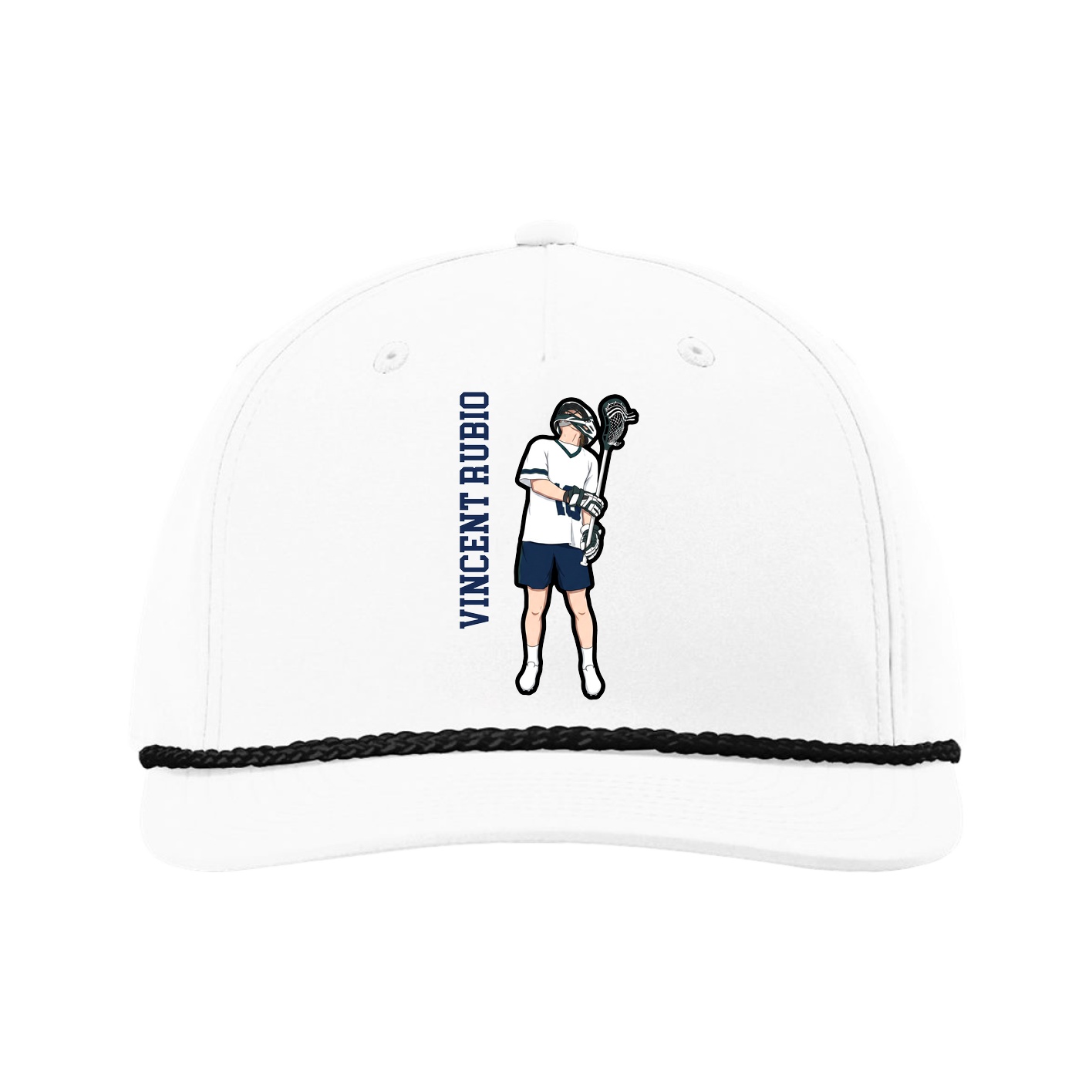 Five-Panel Classic Rope Cap — Name Vertical in White
