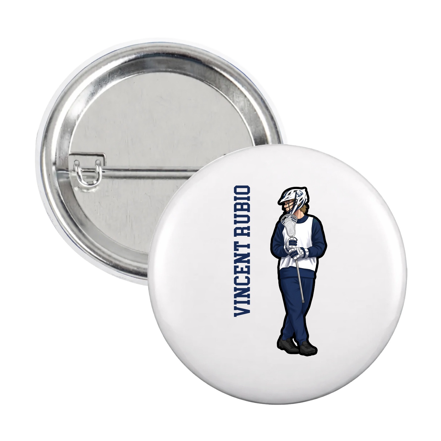 Game Day Button — Name Vertical in White