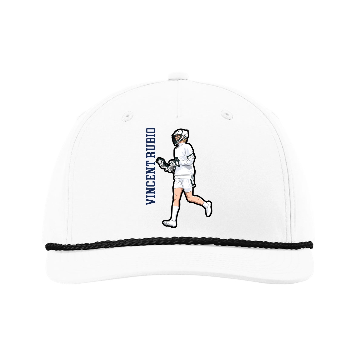 Five-Panel Classic Rope Cap — Name Vertical in White