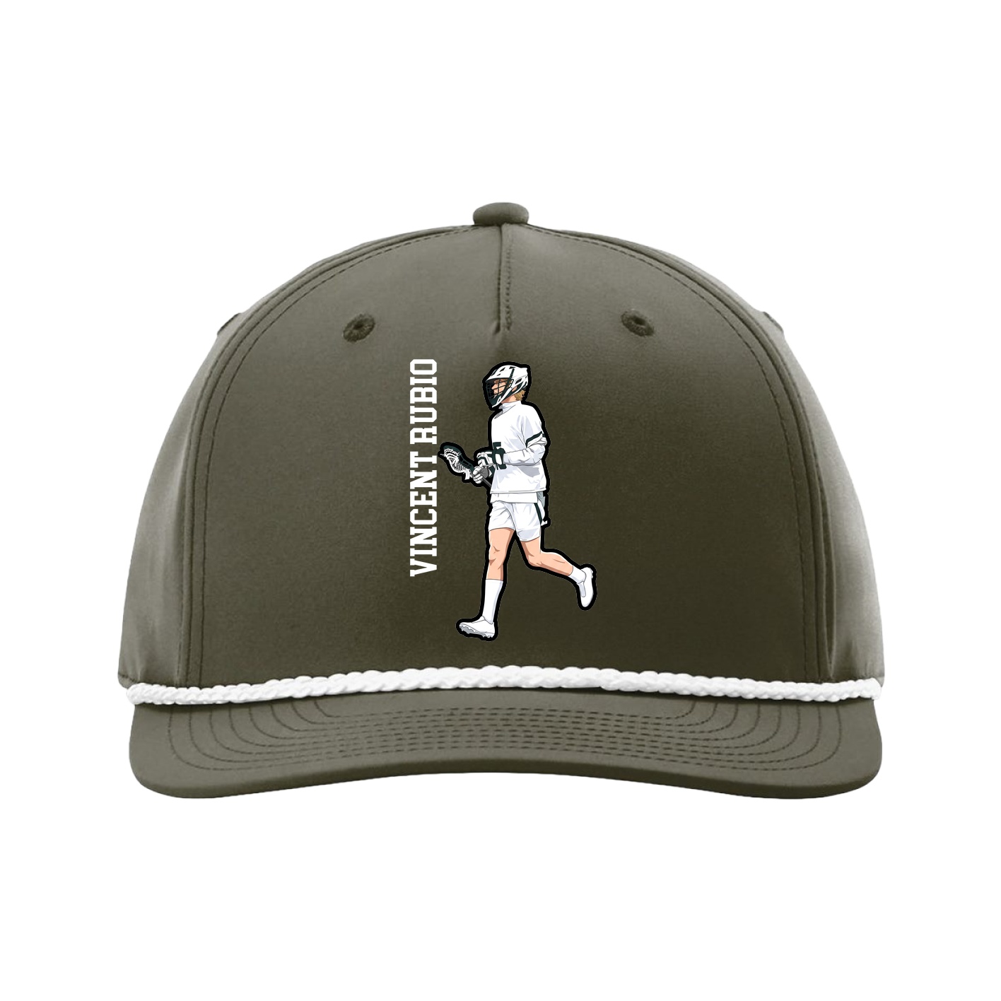 Five-Panel Classic Rope Cap — Name Vertical in Green
