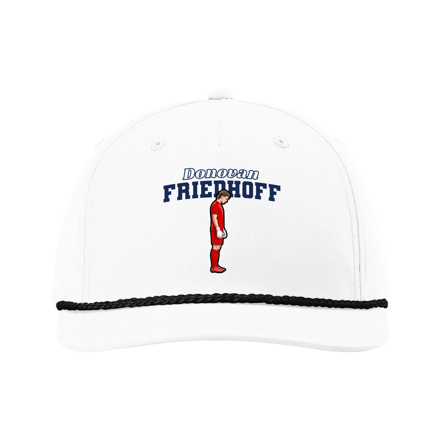 Five-Panel Classic Rope Cap — Name Arch in White
