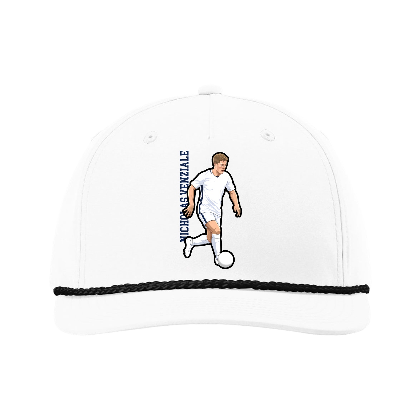 Five-Panel Classic Rope Cap — Name Vertical in White