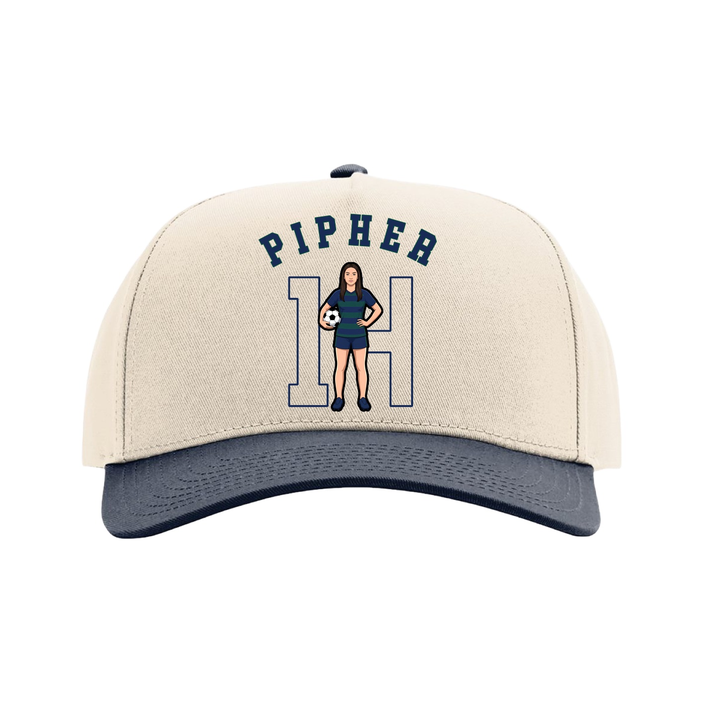 Full Fabric Five-Panel Champ Cap — Shirsey Arch in Cream/Navy