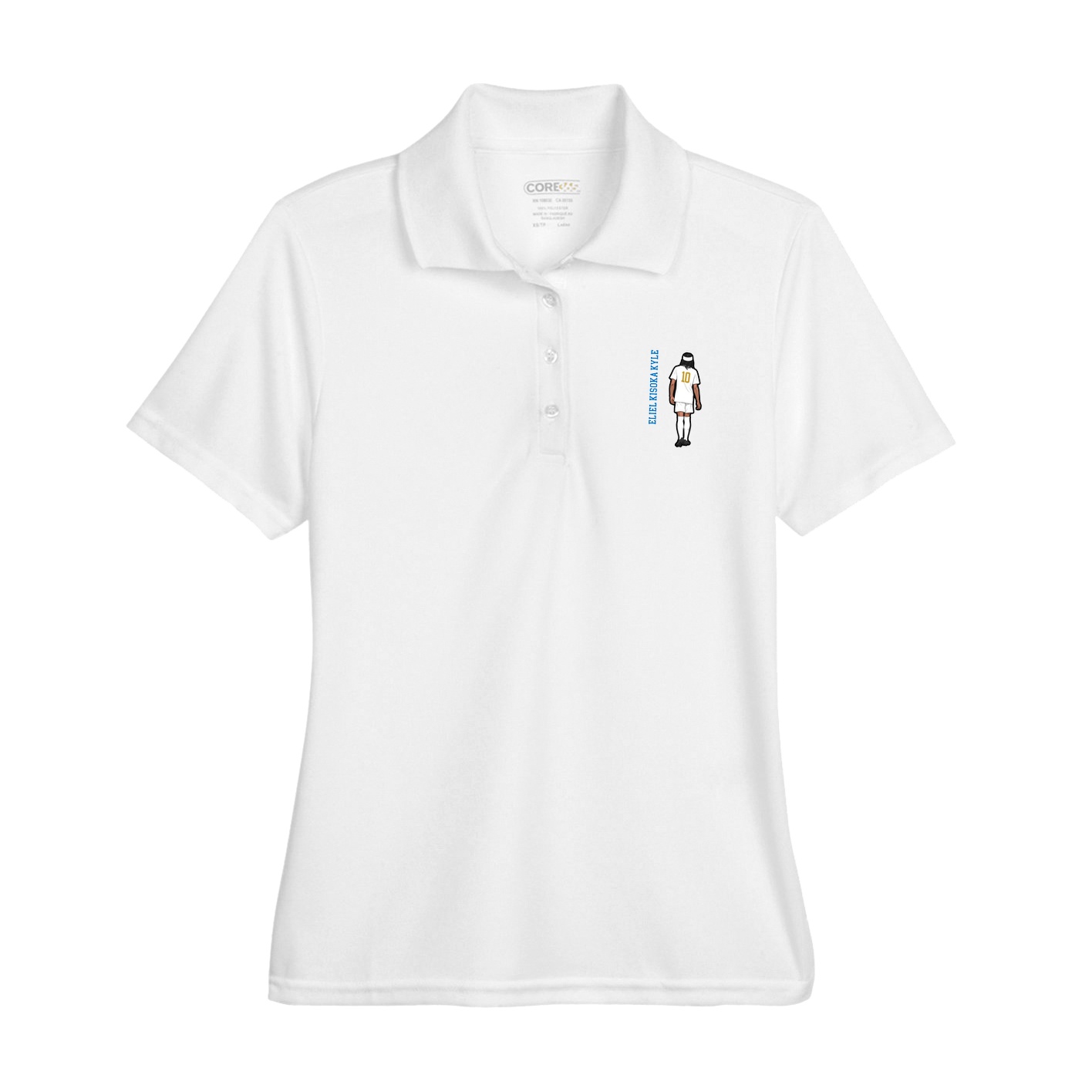 Womens Performance Polo — Name Vertical in White