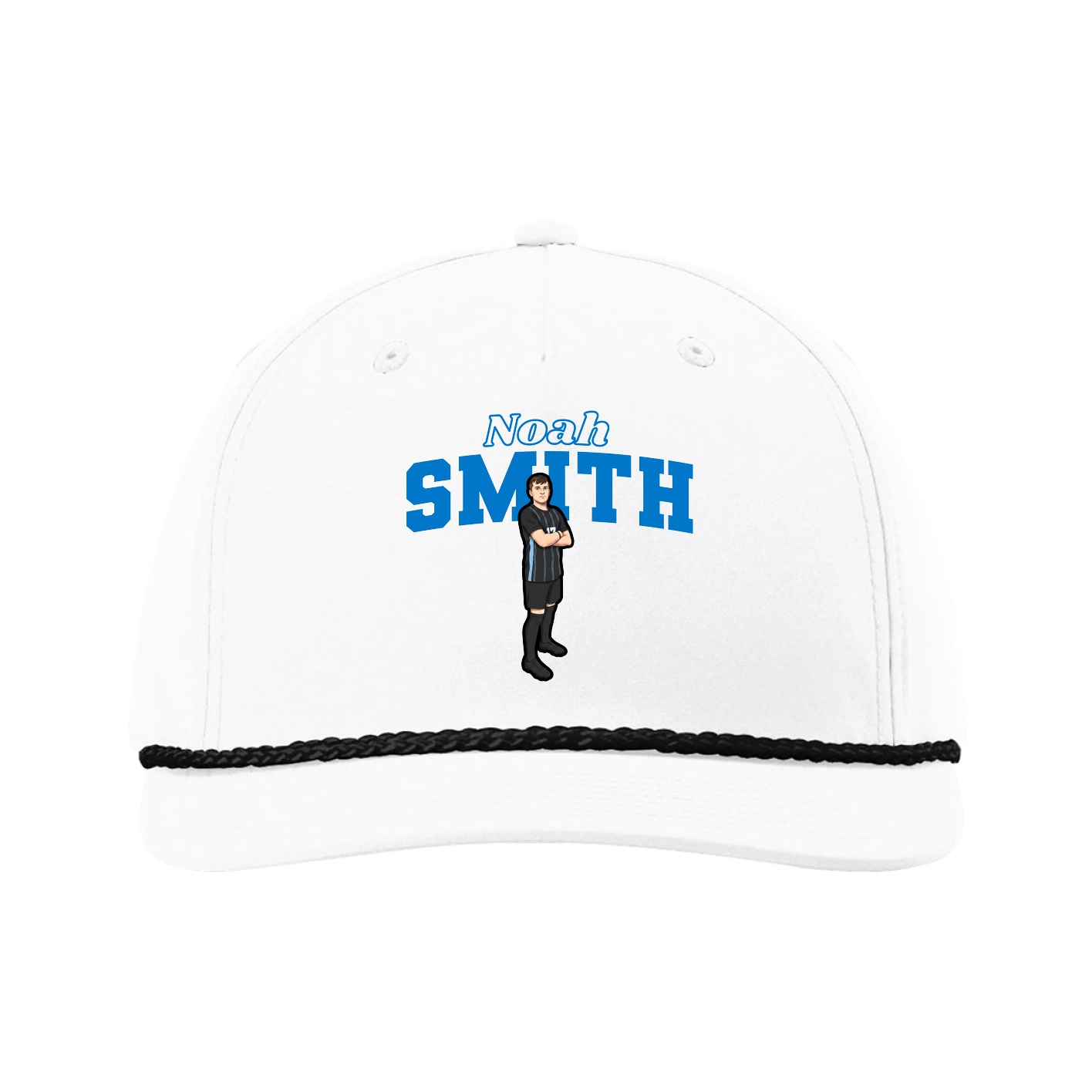 Five-Panel Classic Rope Cap — Name Arch in White