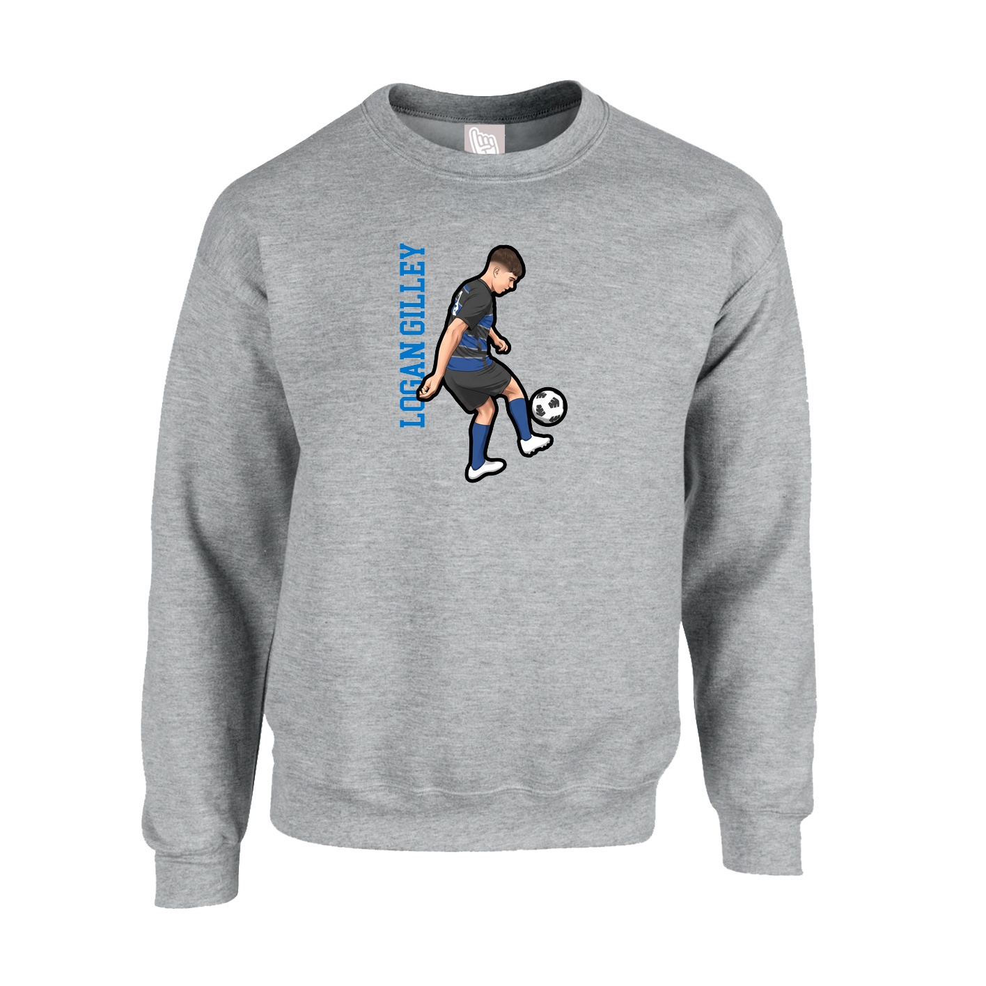 Fleece Crew — Name Vertical in Grey