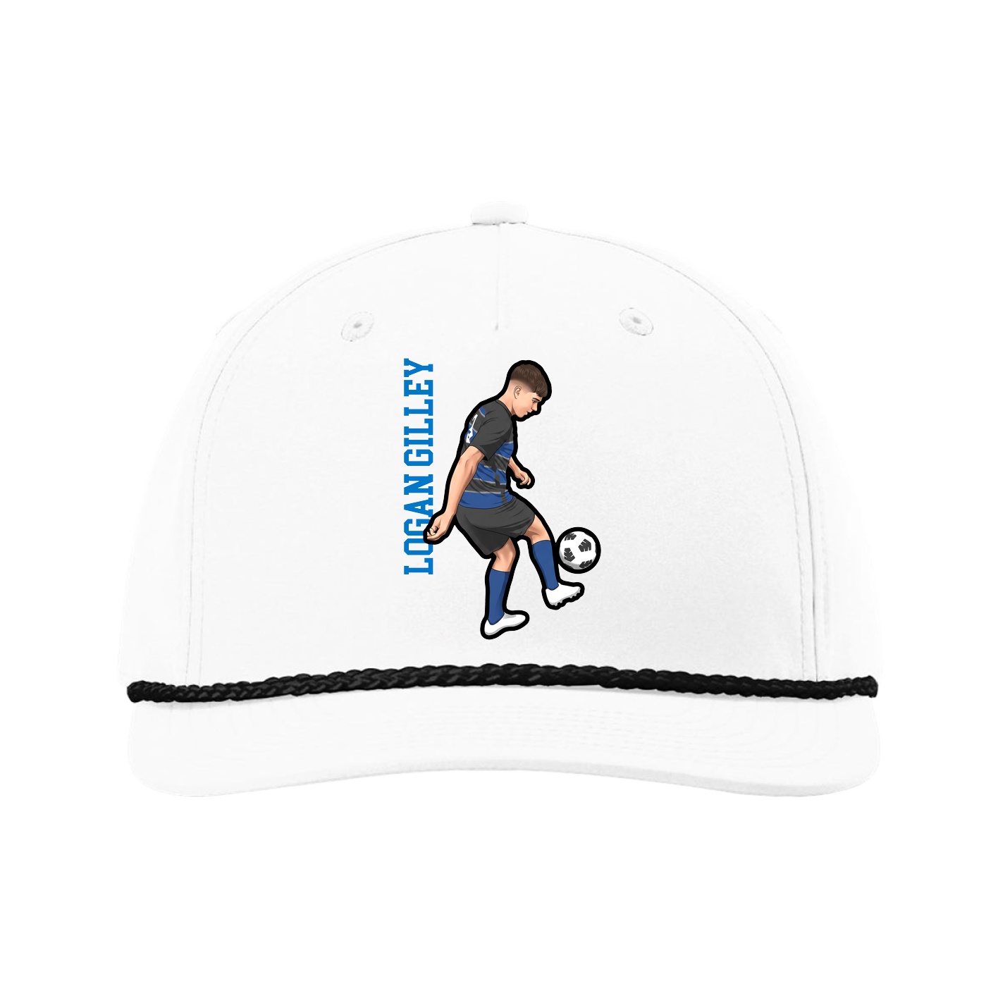 Five-Panel Classic Rope Cap — Name Vertical in White