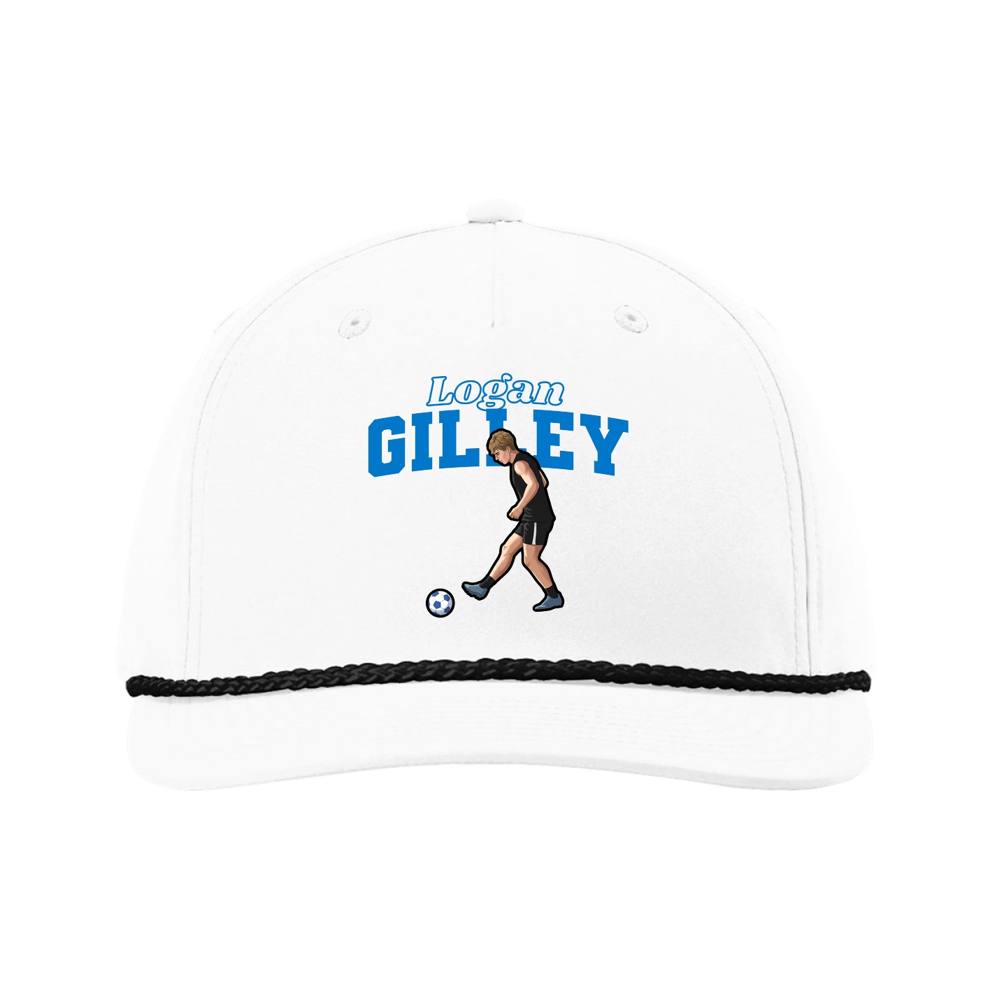Five-Panel Classic Rope Cap — Name Arch in White