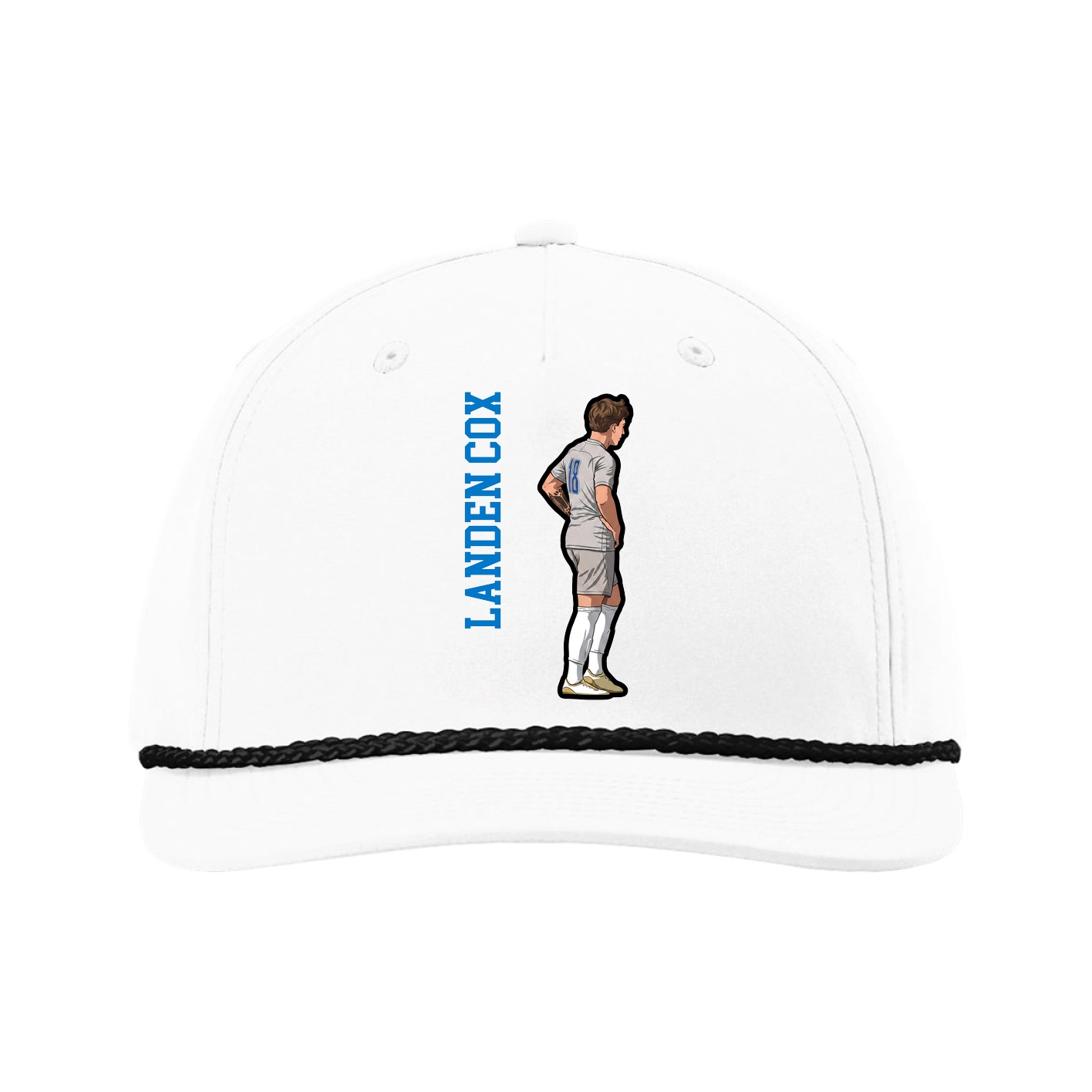 Five-Panel Classic Rope Cap — Name Vertical in White