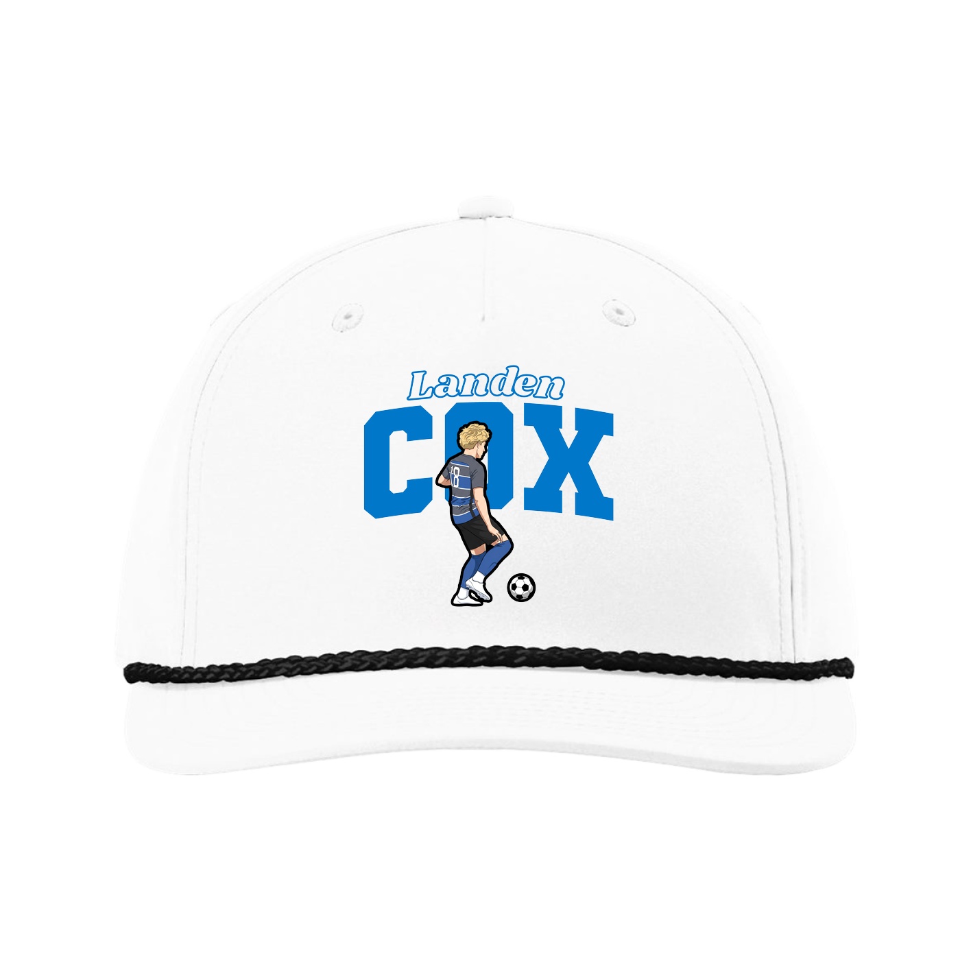 Five-Panel Classic Rope Cap — Name Arch in White