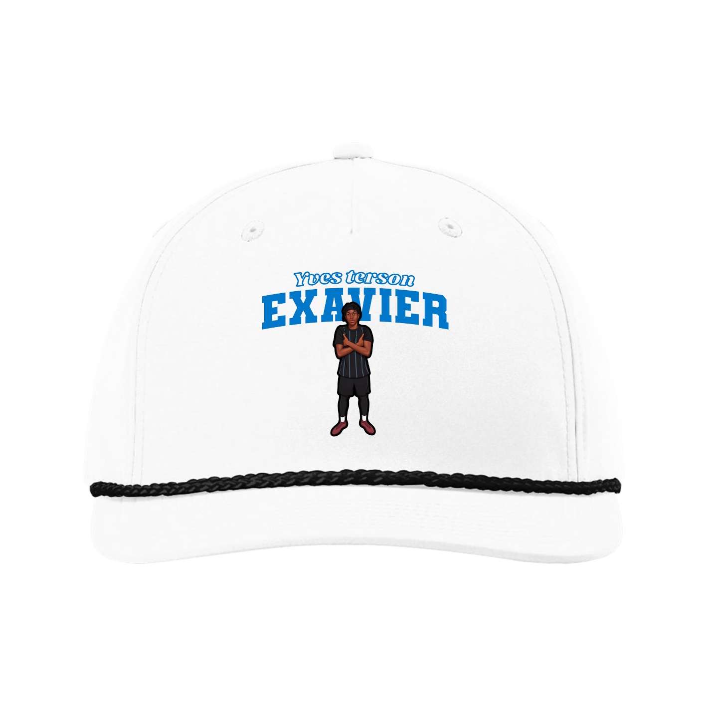 Five-Panel Classic Rope Cap — Name Arch in White