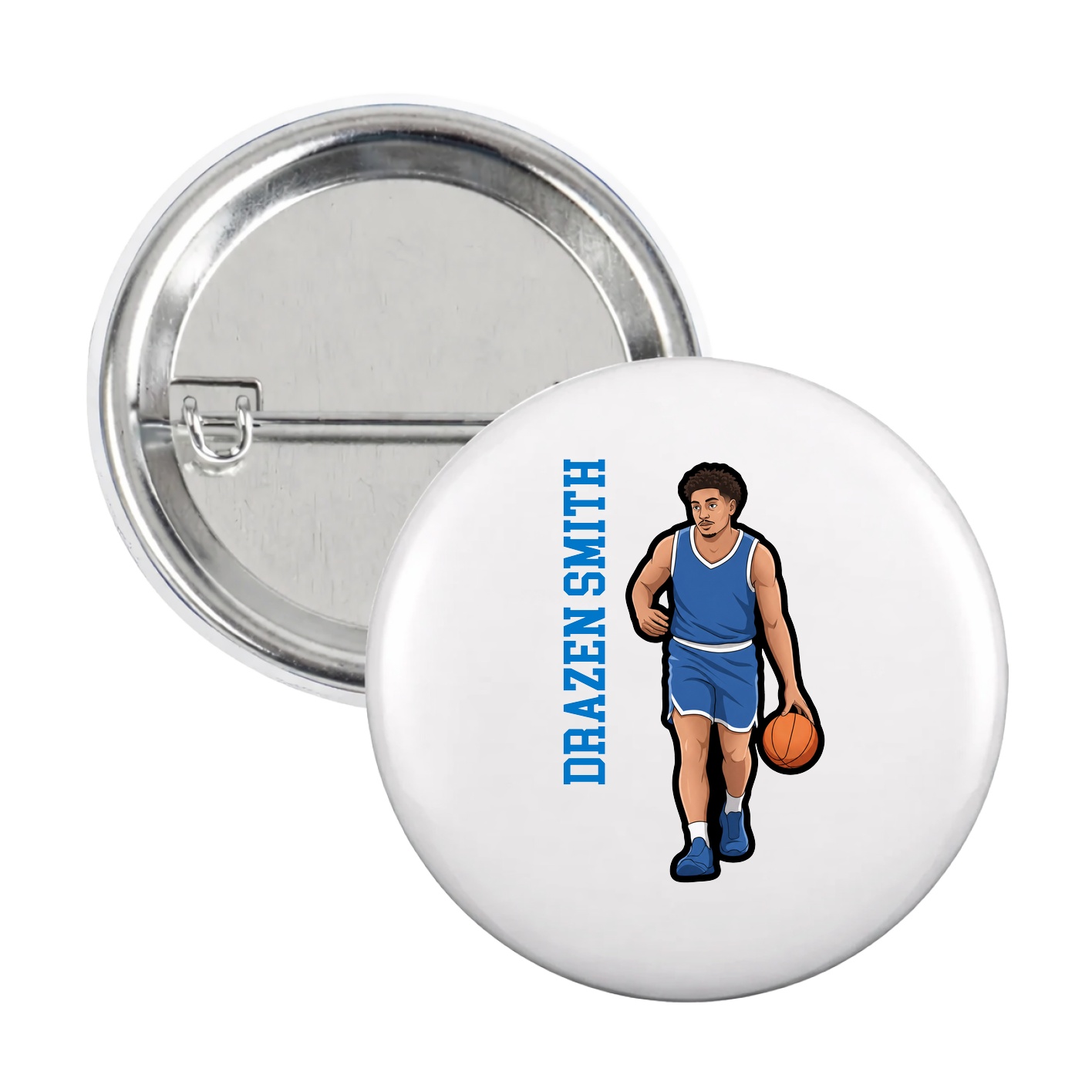 Game Day Button — Name Vertical in White