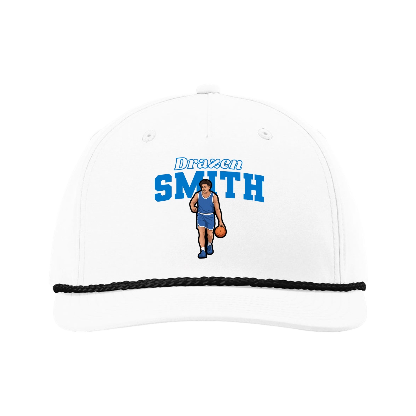 Five-Panel Classic Rope Cap — Name Arch in White