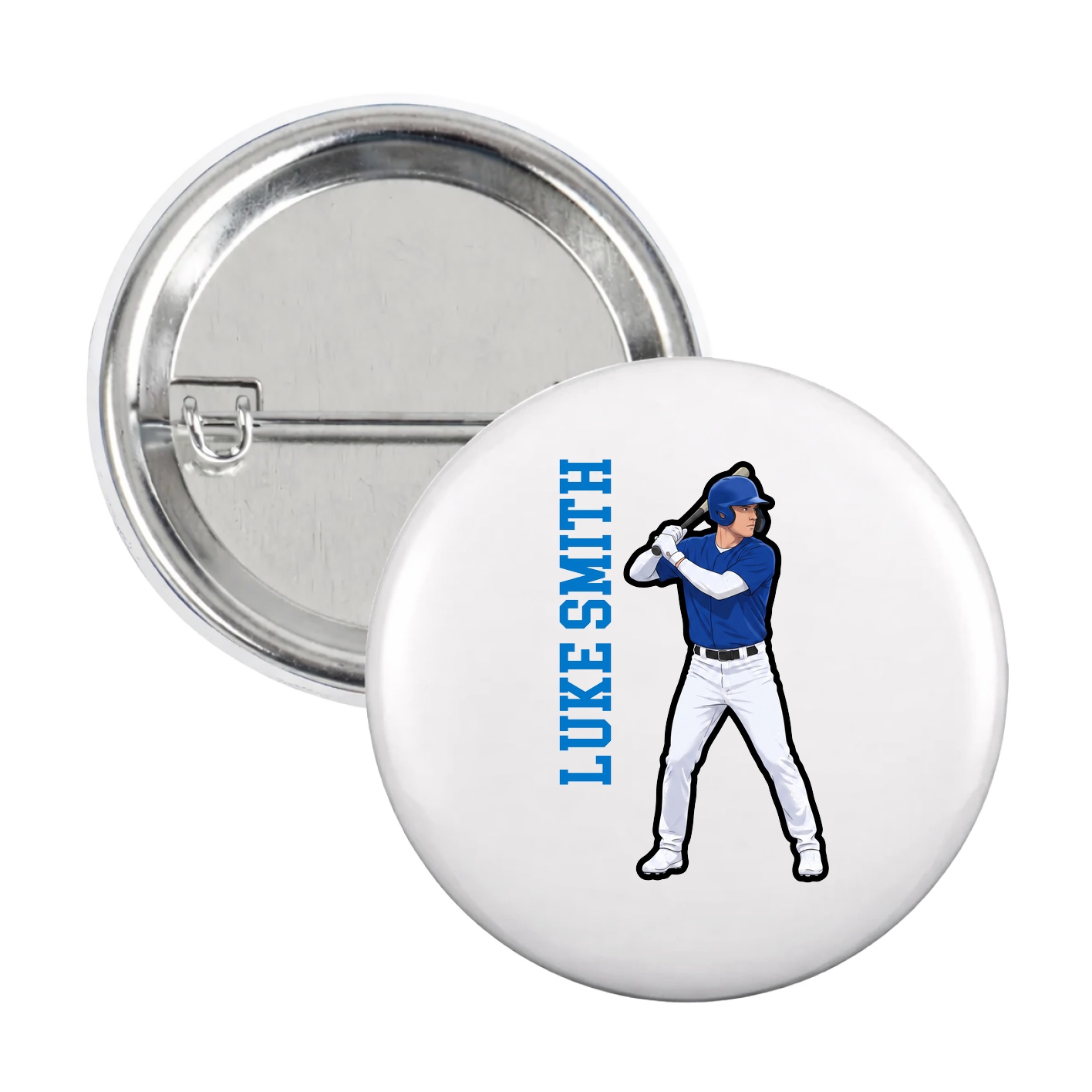 Game Day Button — Name Vertical in White