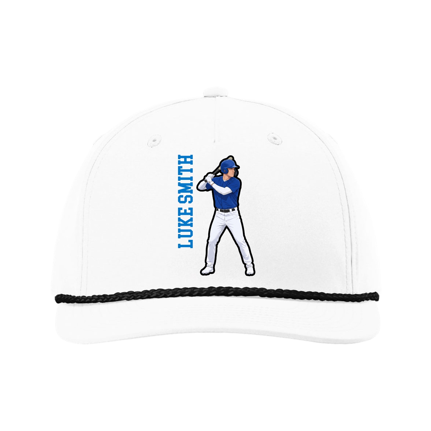 Five-Panel Classic Rope Cap — Name Vertical in White