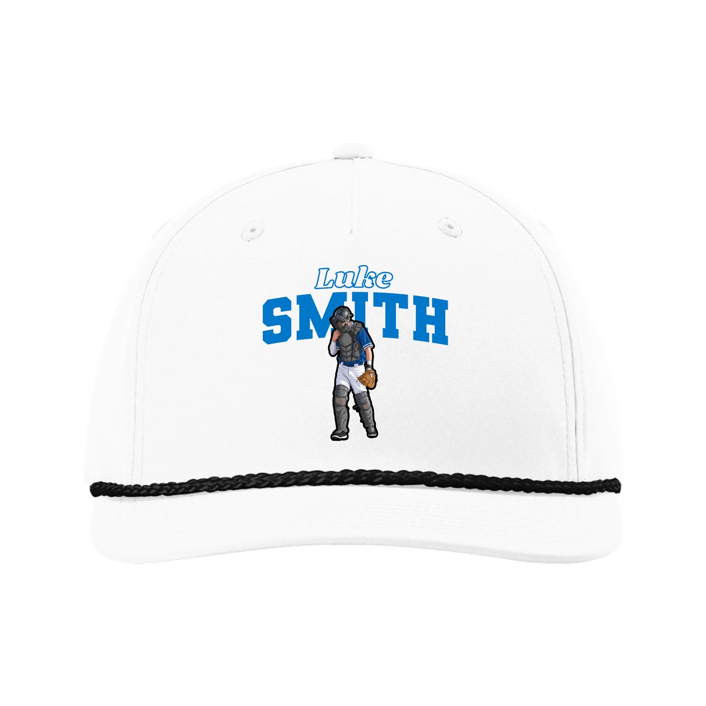 Five-Panel Classic Rope Cap — Name Arch in White
