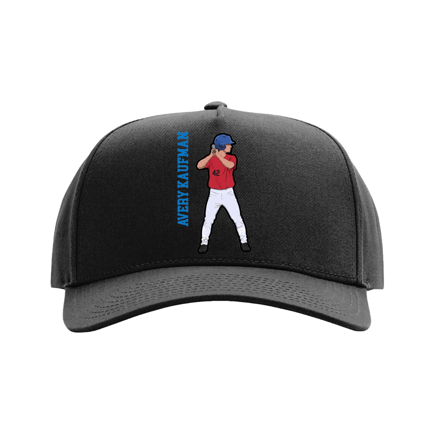 Full Fabric Five-Panel Champ Cap — Name Vertical in Black