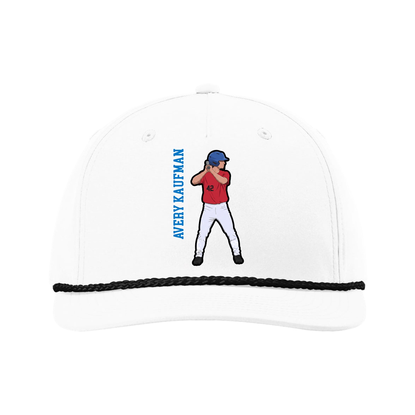 Five-Panel Classic Rope Cap — Name Vertical in White
