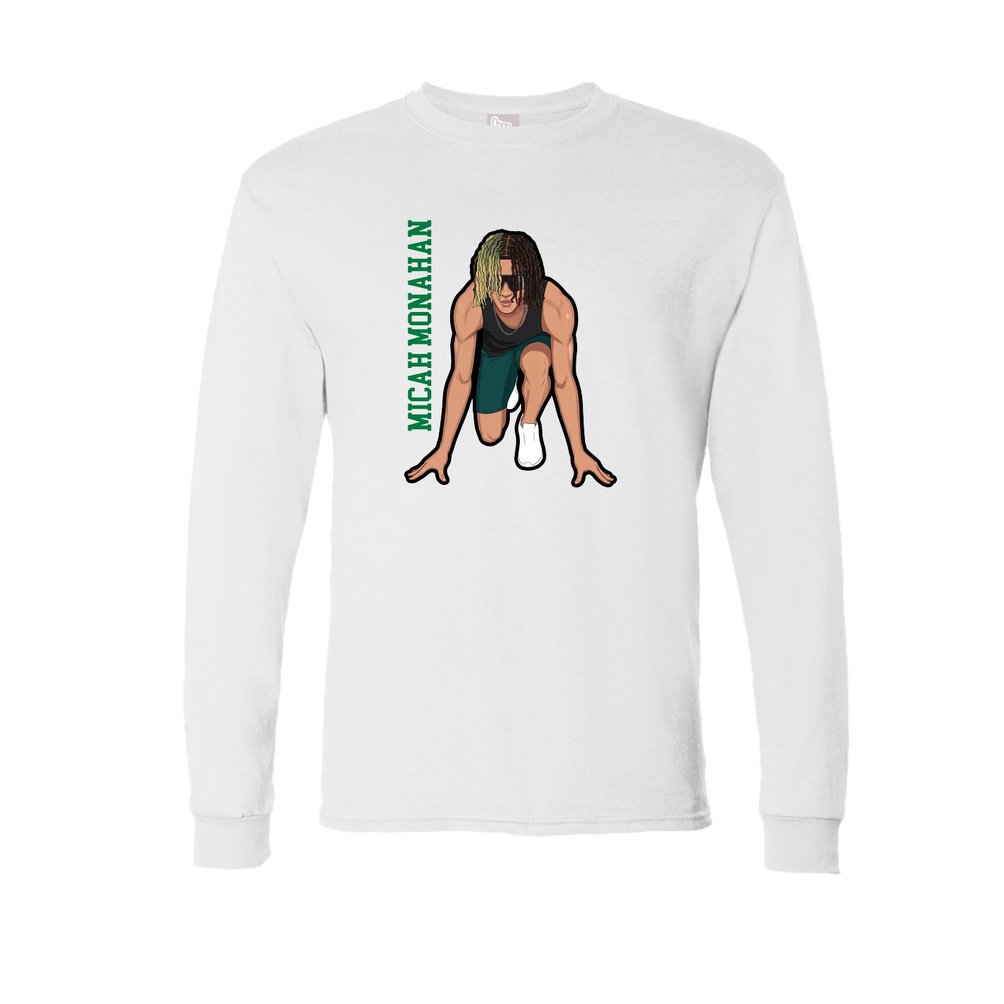Long Sleeve Tee — Name Vertical in White