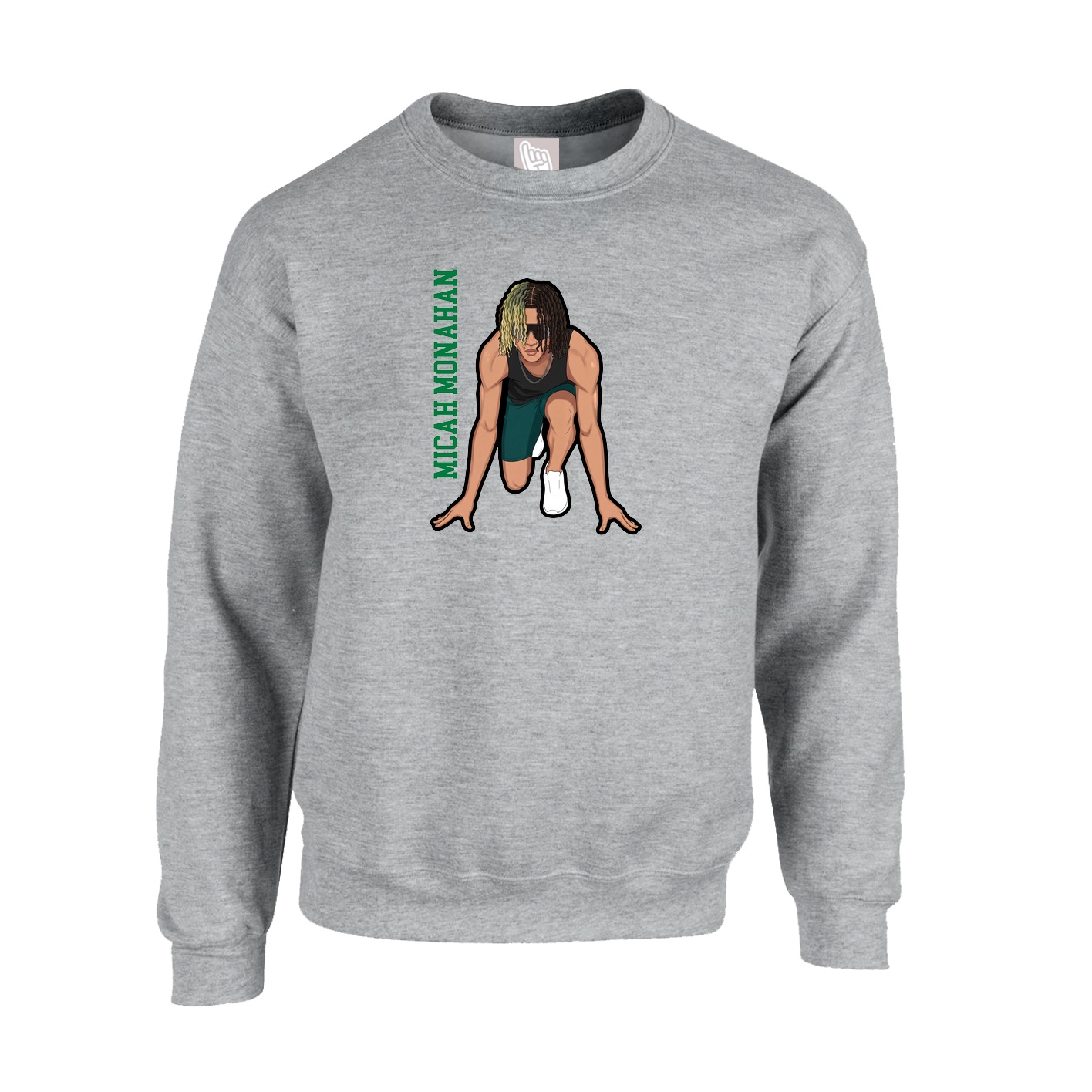 Fleece Crew — Name Vertical in Grey