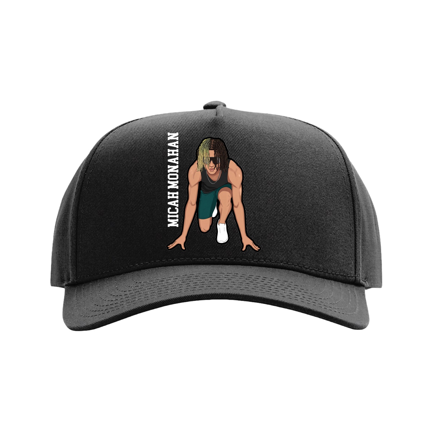 Full Fabric Five-Panel Champ Cap — Name Vertical in Black