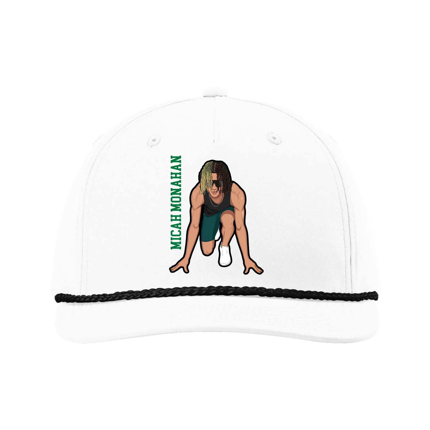 Five-Panel Classic Rope Cap — Name Vertical in White