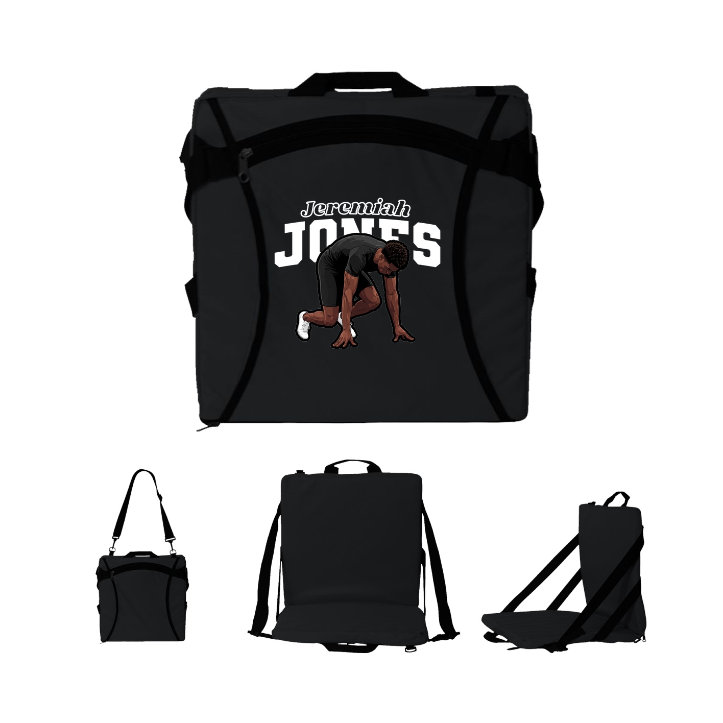 Folding Stadium Seat — Name Arch in Black