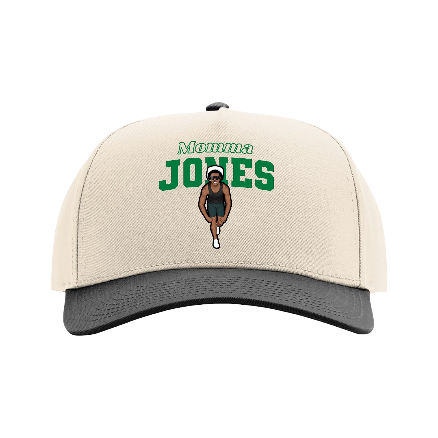 Full Fabric Five-Panel Champ Cap — Mothers Day Block in Cream/Black