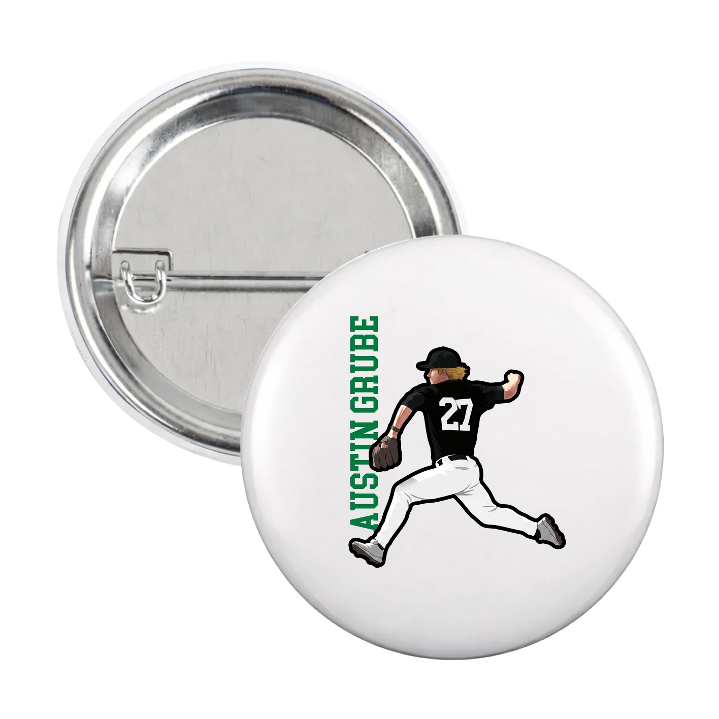 Game Day Button — Name Vertical in White
