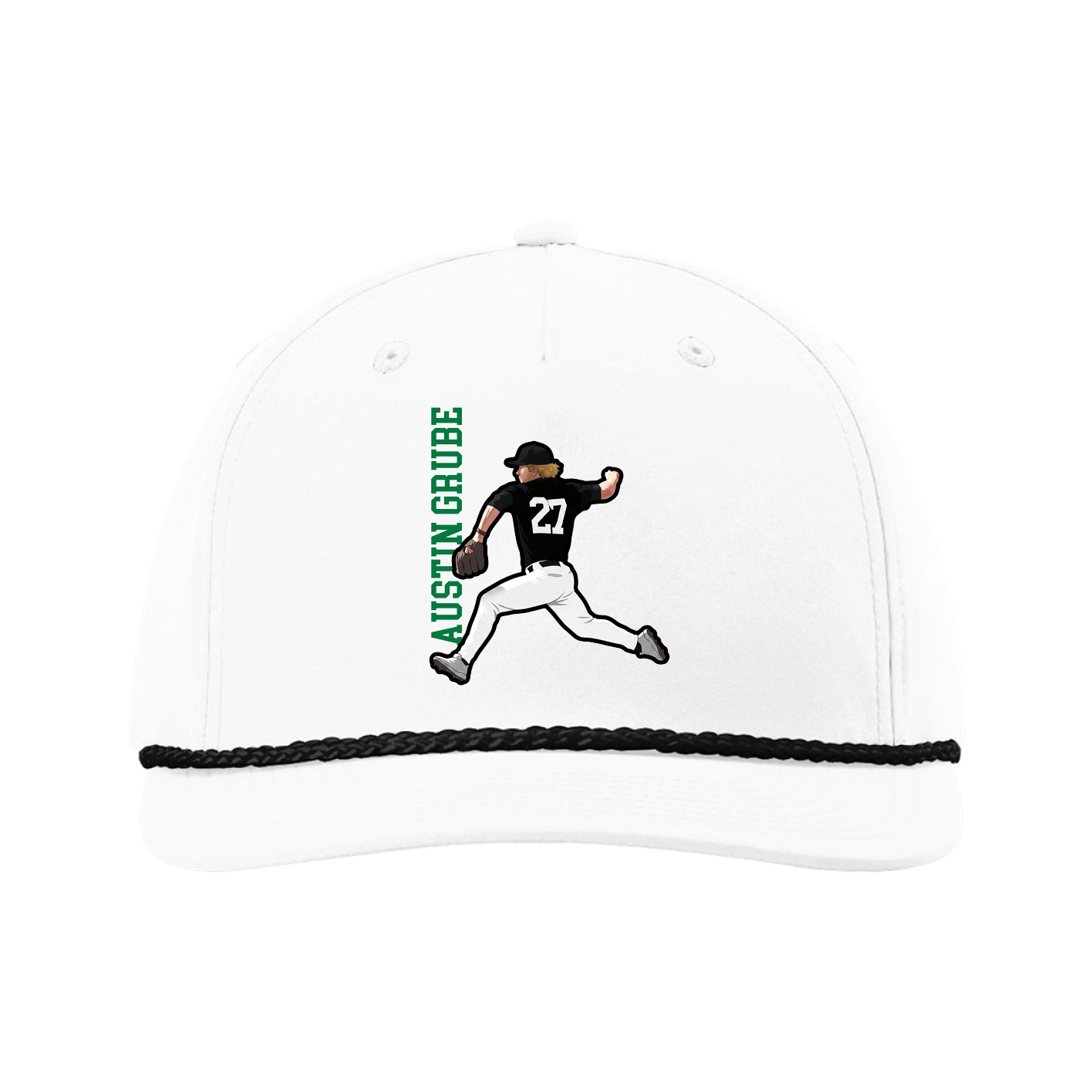 Five-Panel Classic Rope Cap — Name Vertical in White