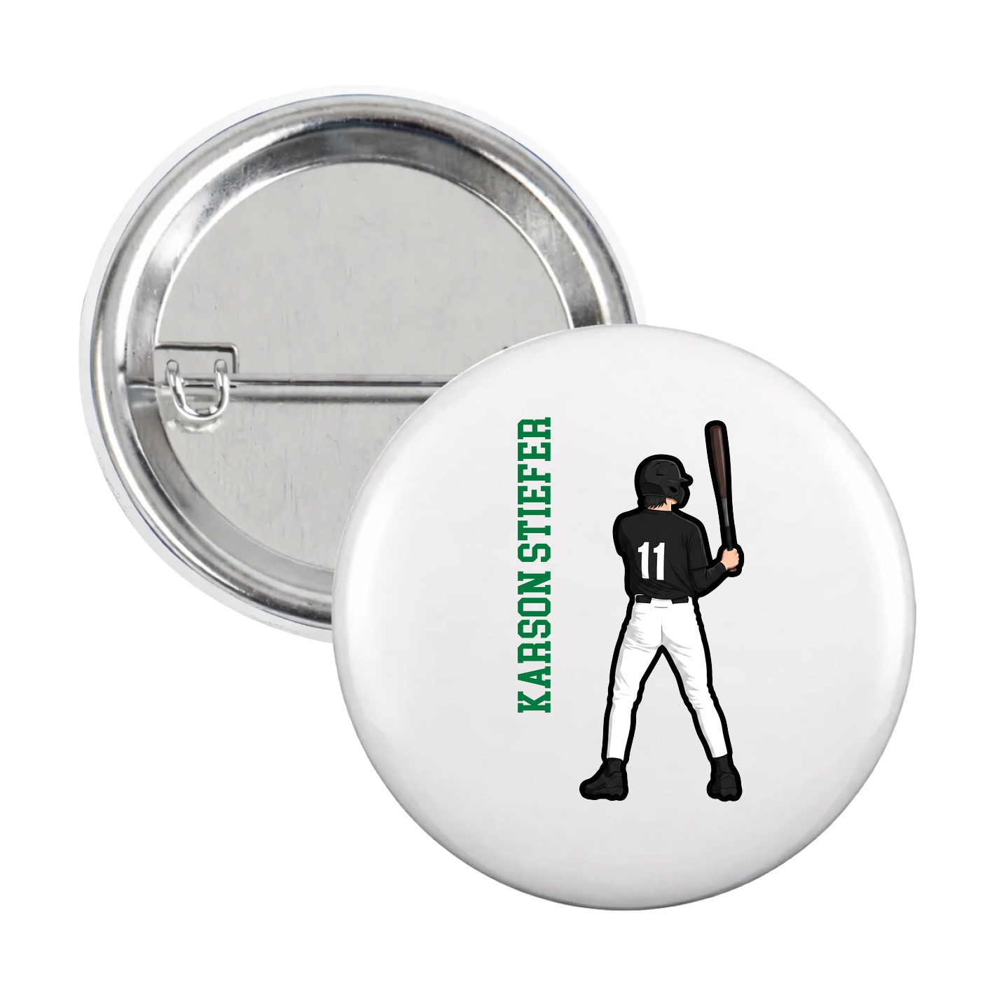 Game Day Button — Name Vertical in White