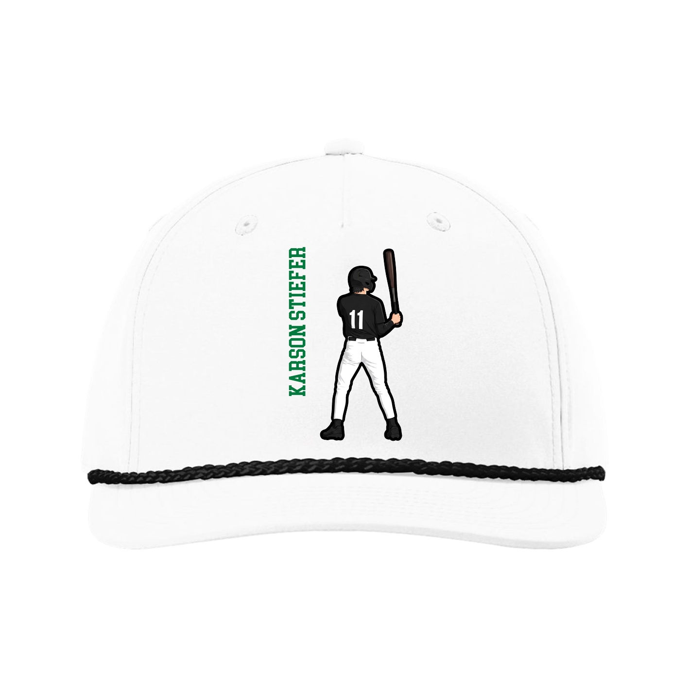 Five-Panel Classic Rope Cap — Name Vertical in White