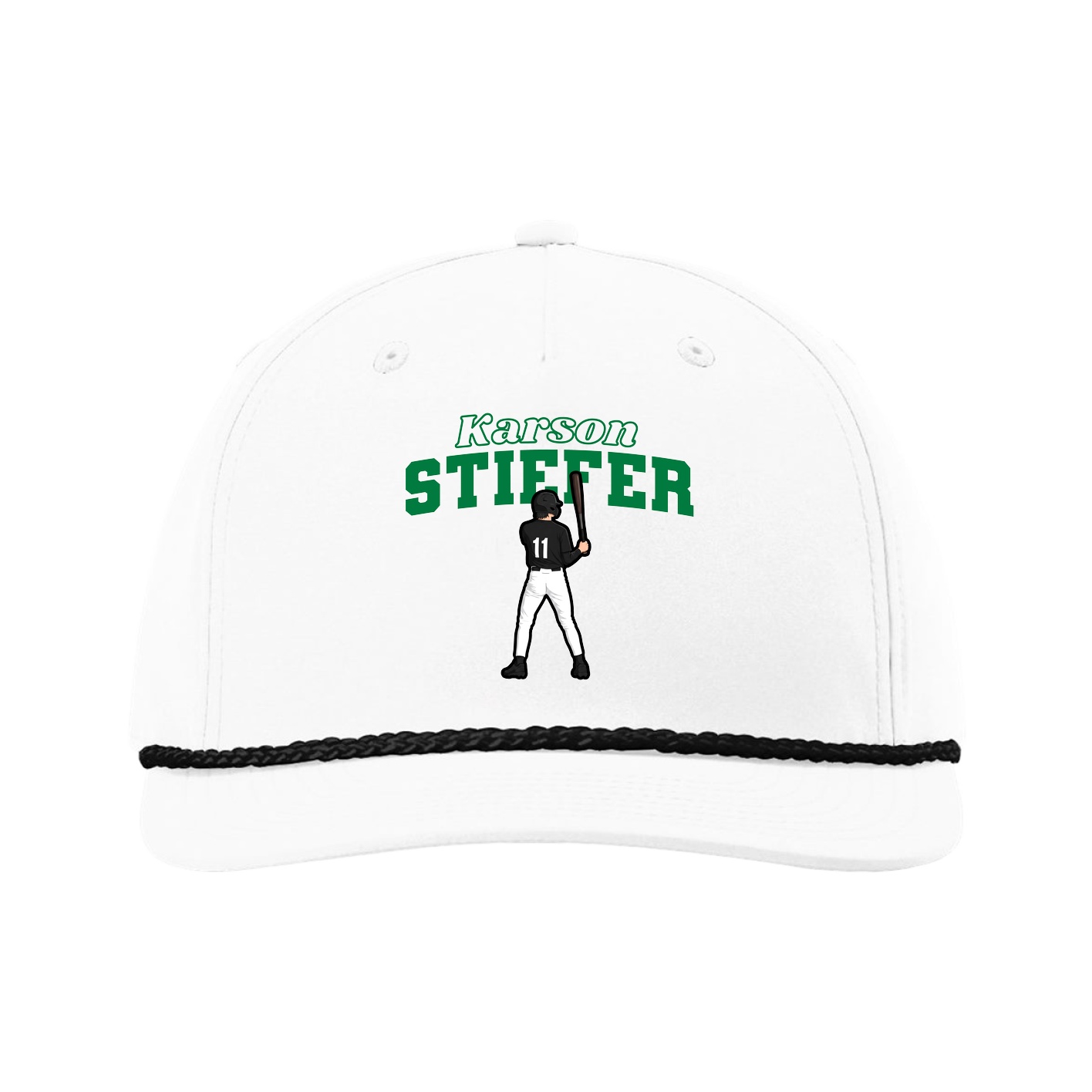 Five-Panel Classic Rope Cap — Name Arch in White