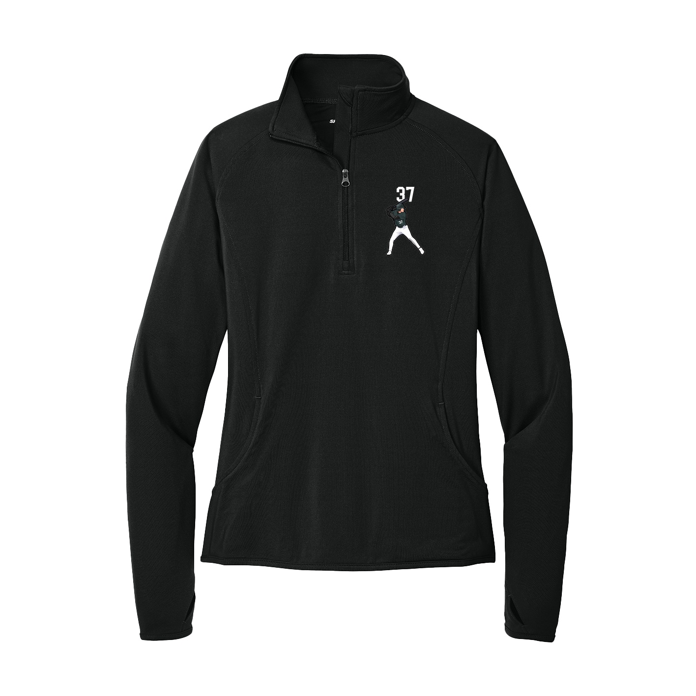 Women's Q-Zip Pullover — Number Top in Black