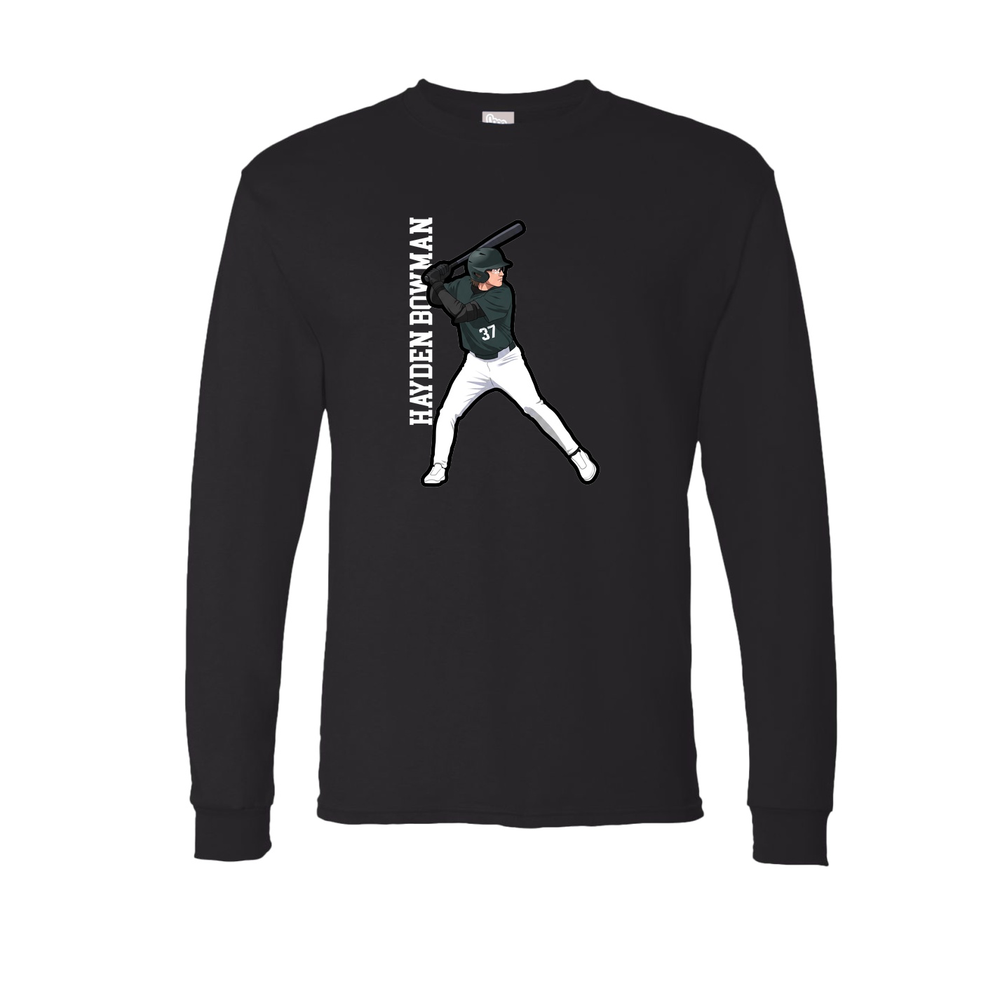 Long Sleeve Tee — Name Vertical in Black
