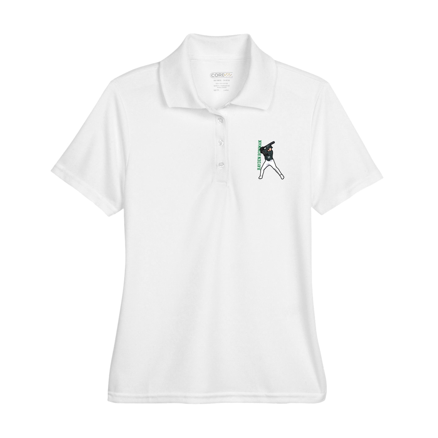 Womens Performance Polo — Name Vertical in White