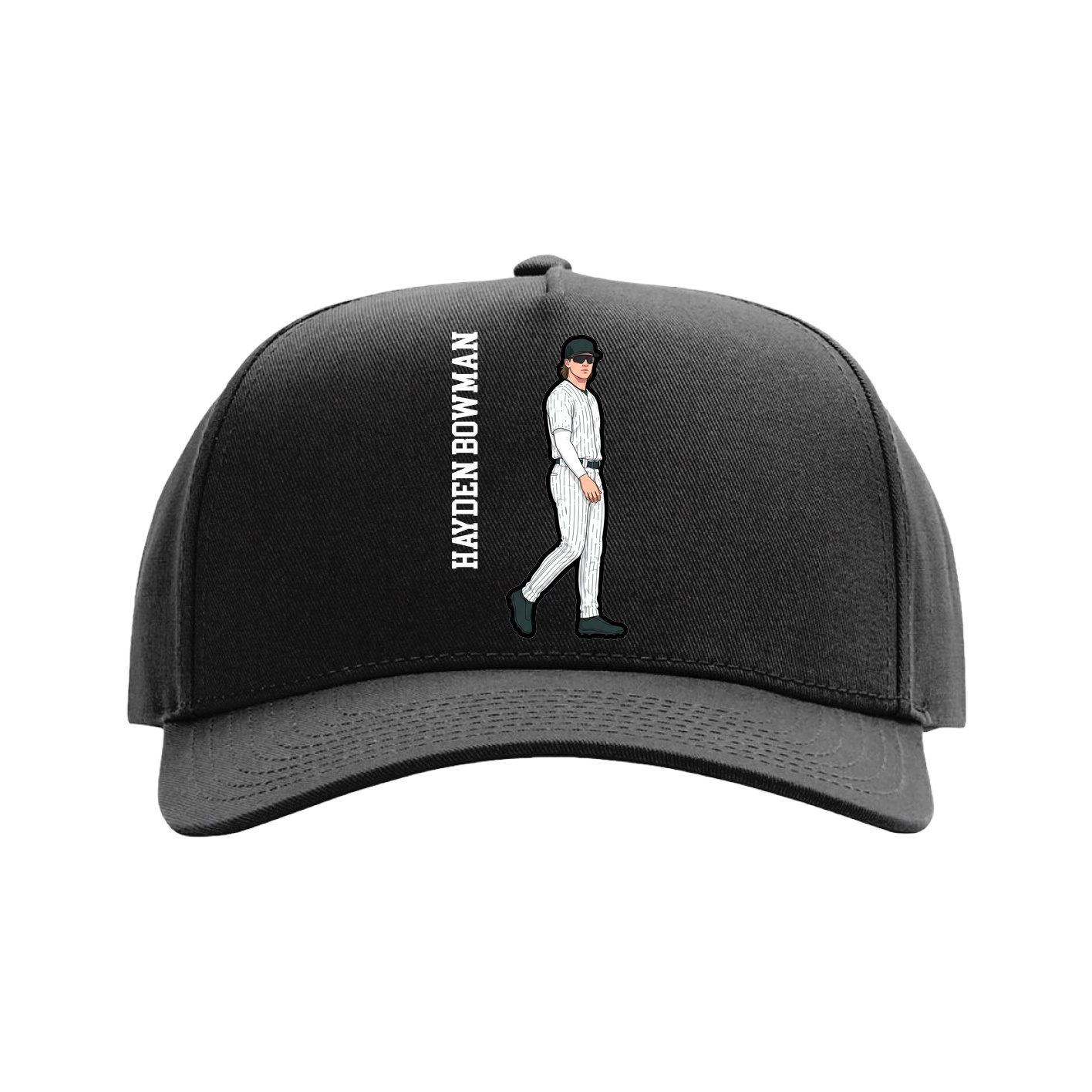 Full Fabric Five-Panel Champ Cap — Name Vertical in Black