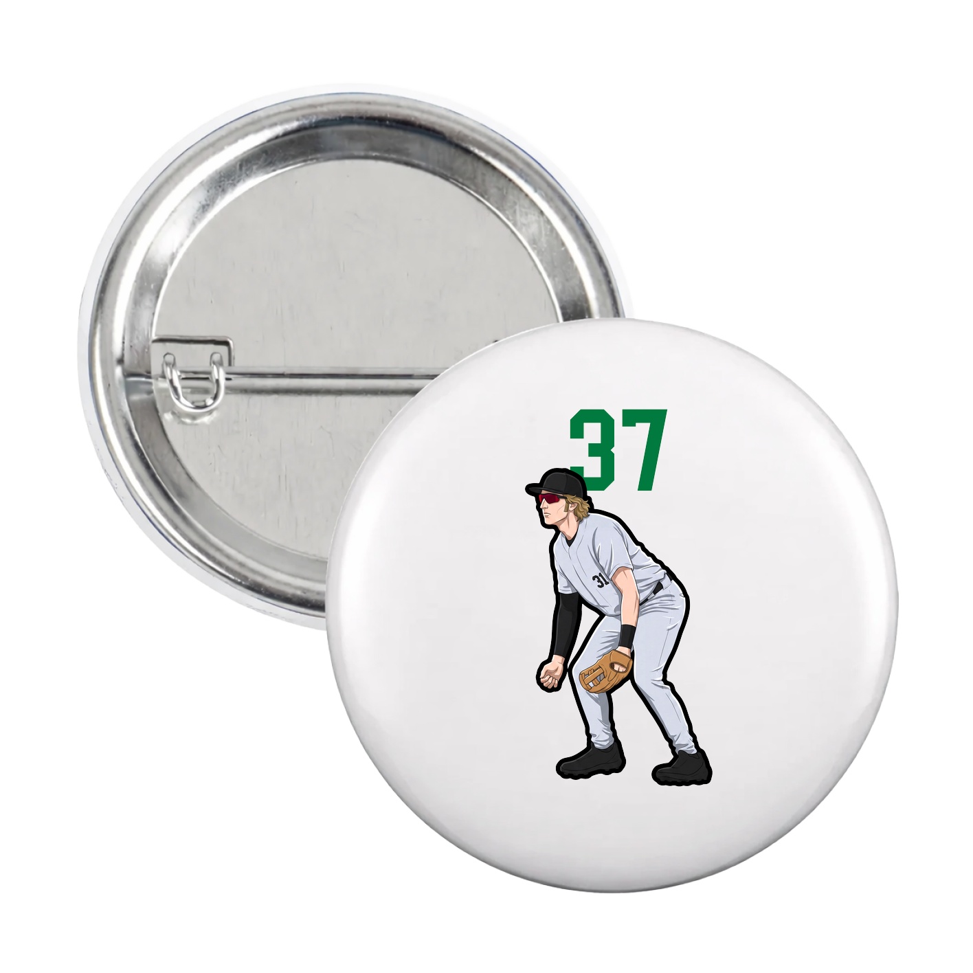 Game Day Button — Number Top in White