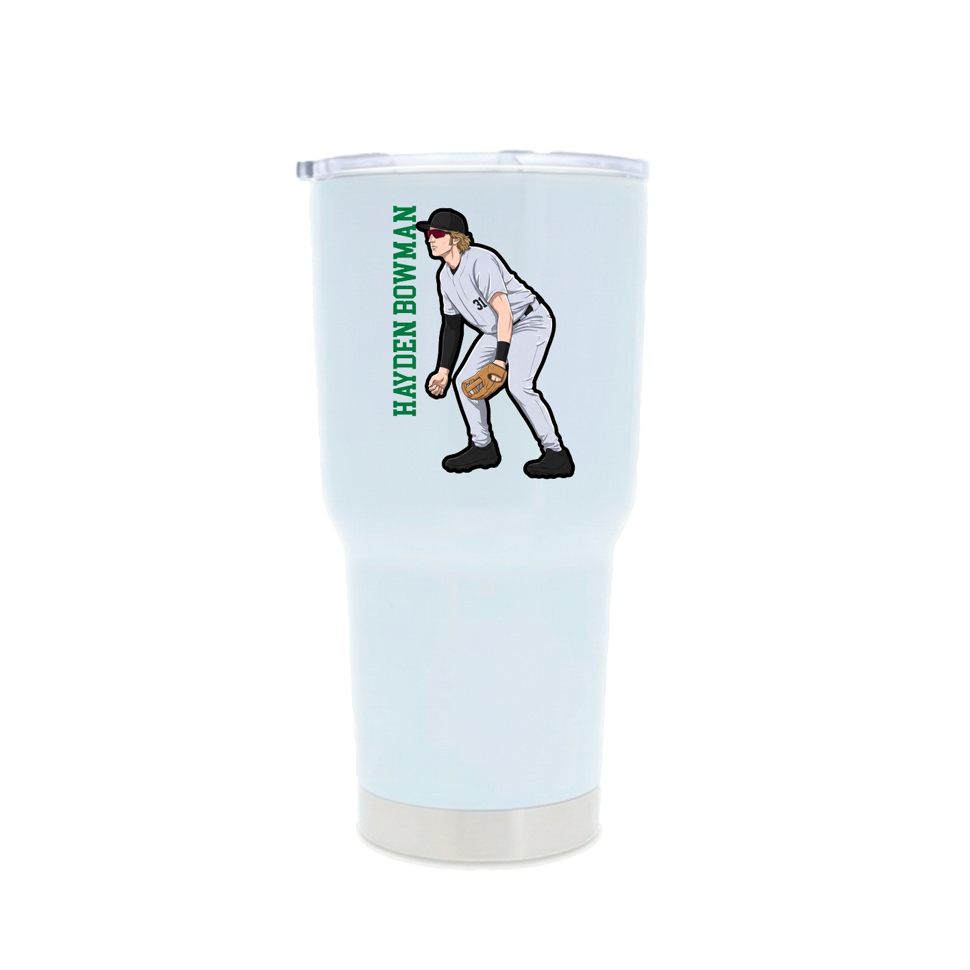 30oz Stainless Steel Tumbler — Name Vertical in White