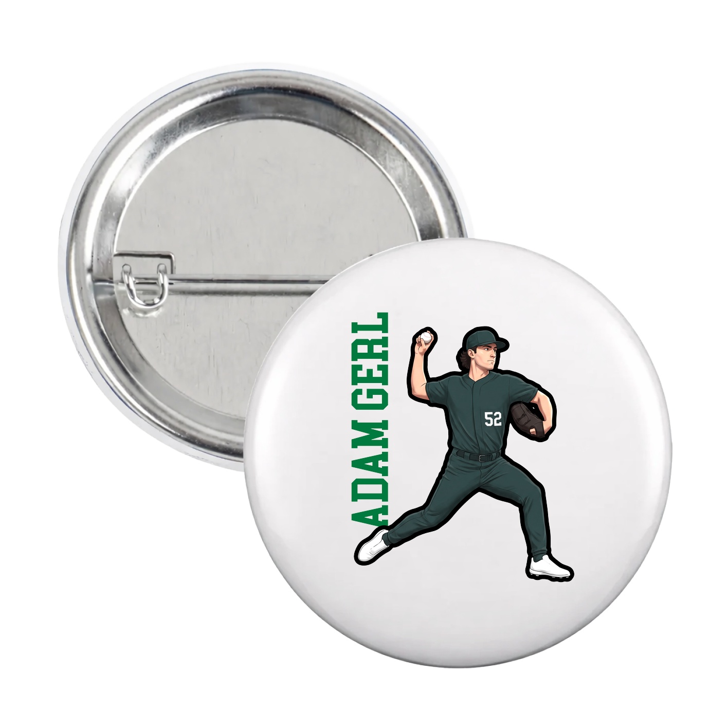 Game Day Button — Name Vertical in White