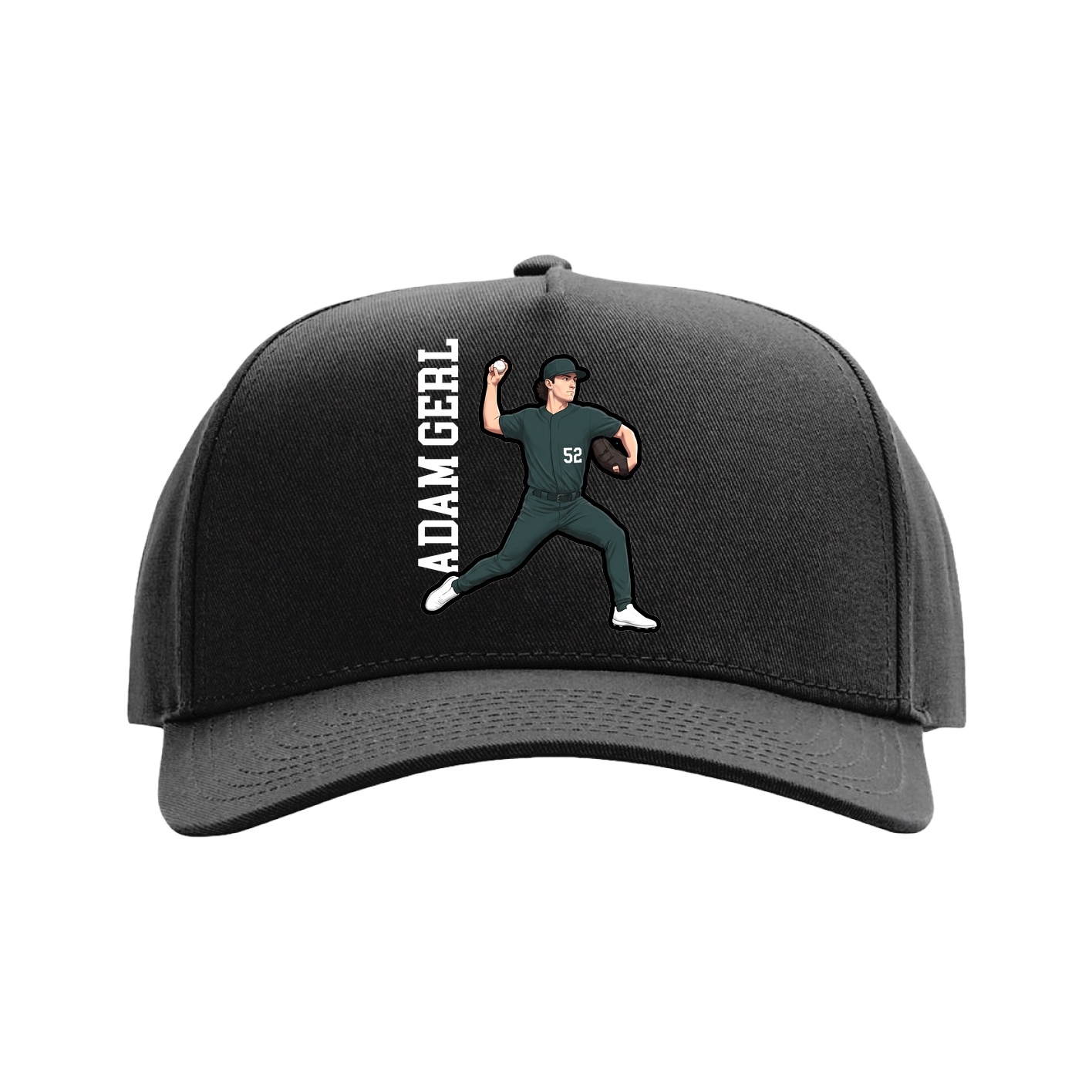 Full Fabric Five-Panel Champ Cap — Name Vertical in Black
