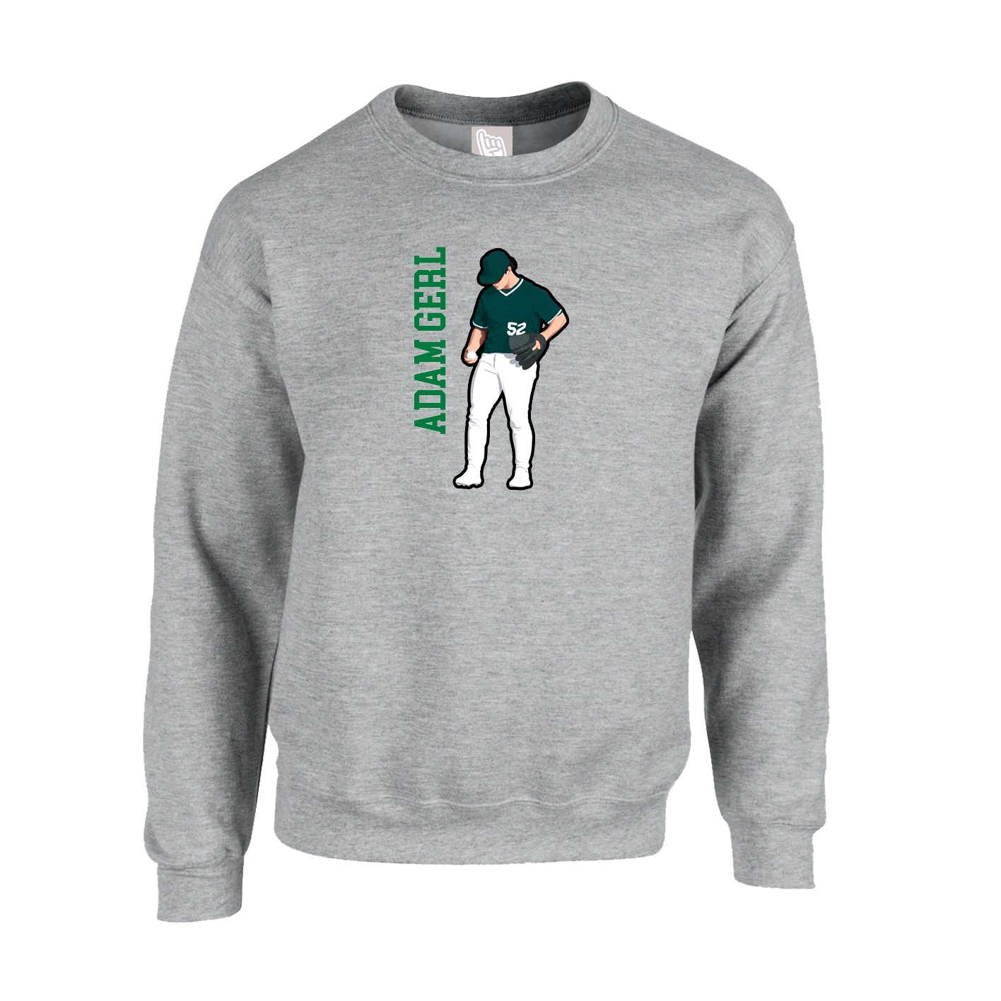 Fleece Crew — Name Vertical in Grey