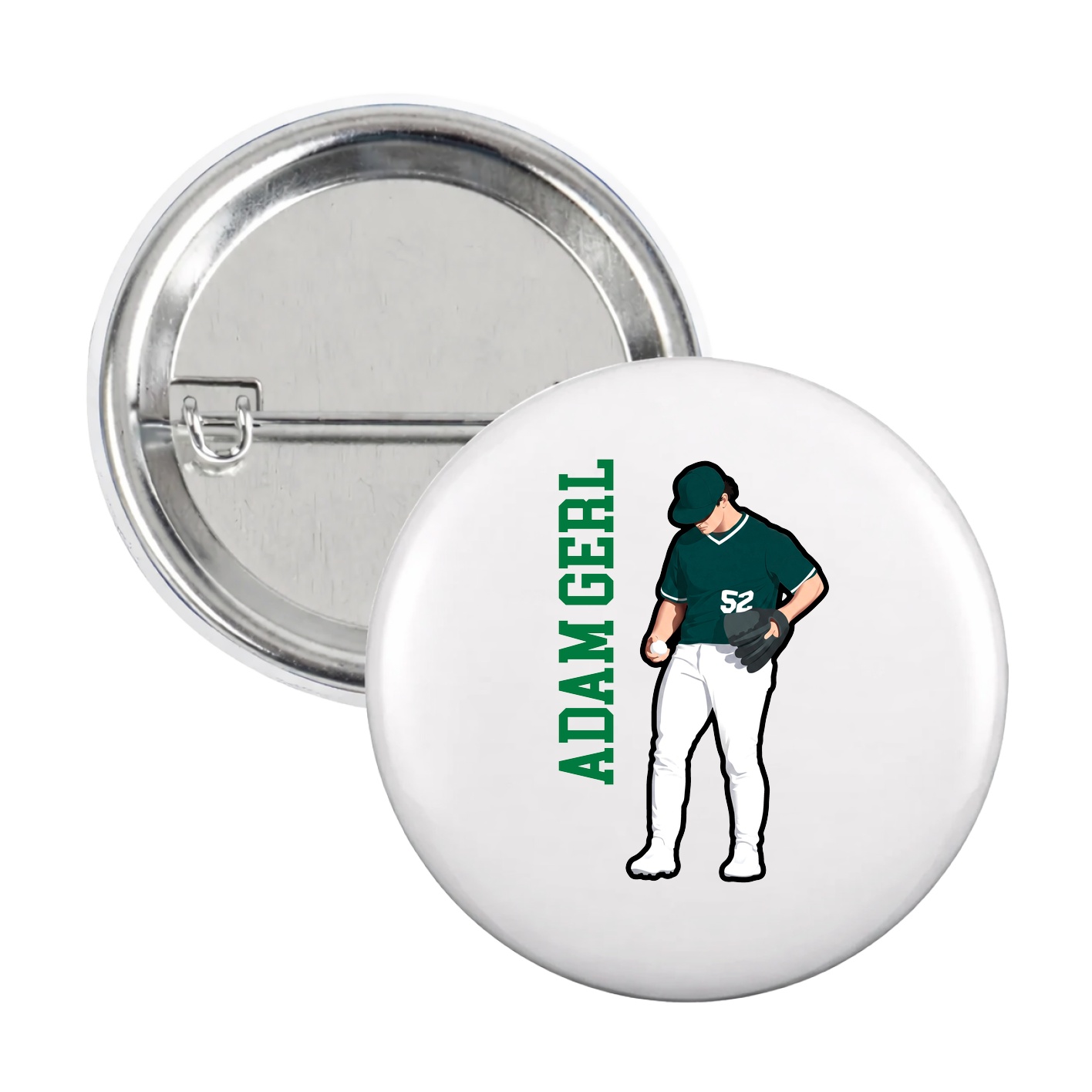 Game Day Button — Name Vertical in White