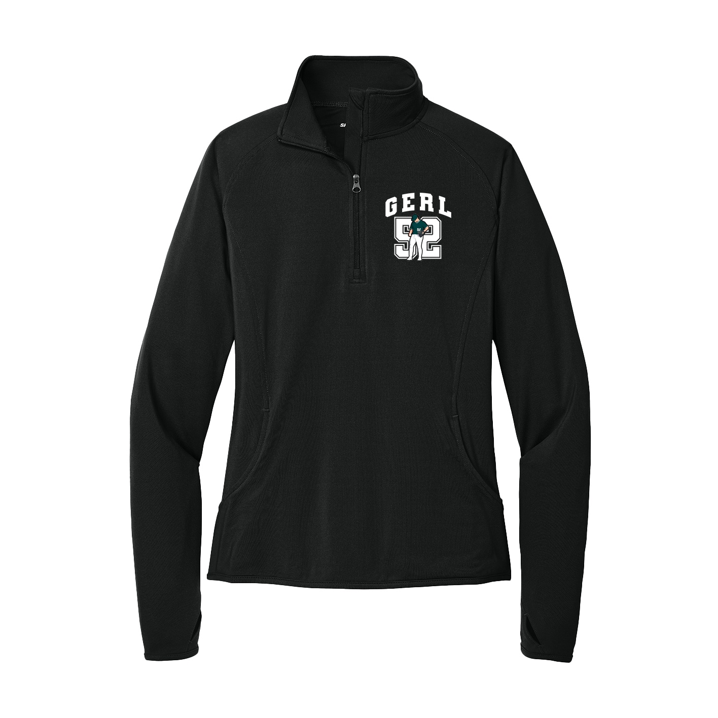 Women's Q-Zip Pullover — Number in Black