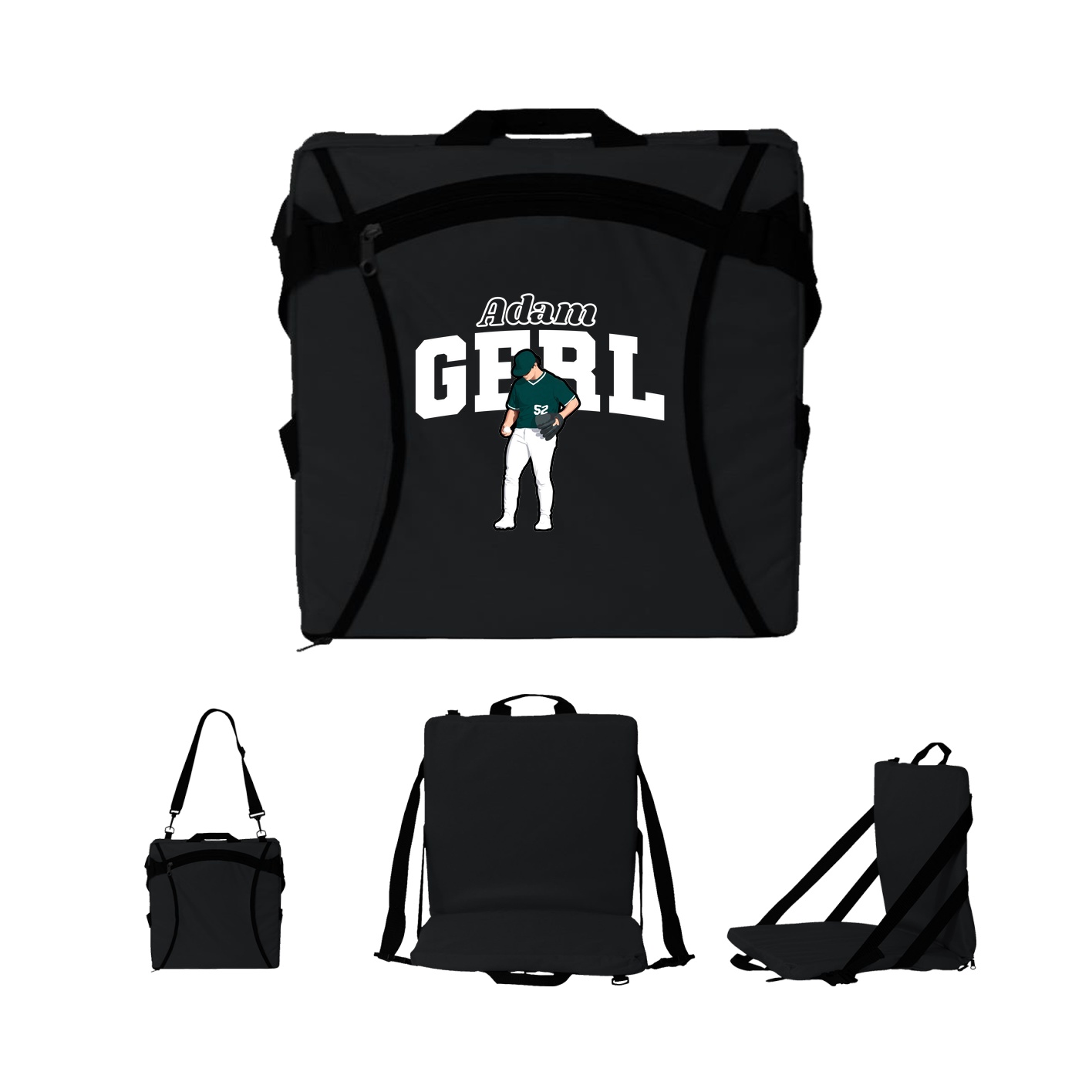 Folding Stadium Seat — Name Arch in Black