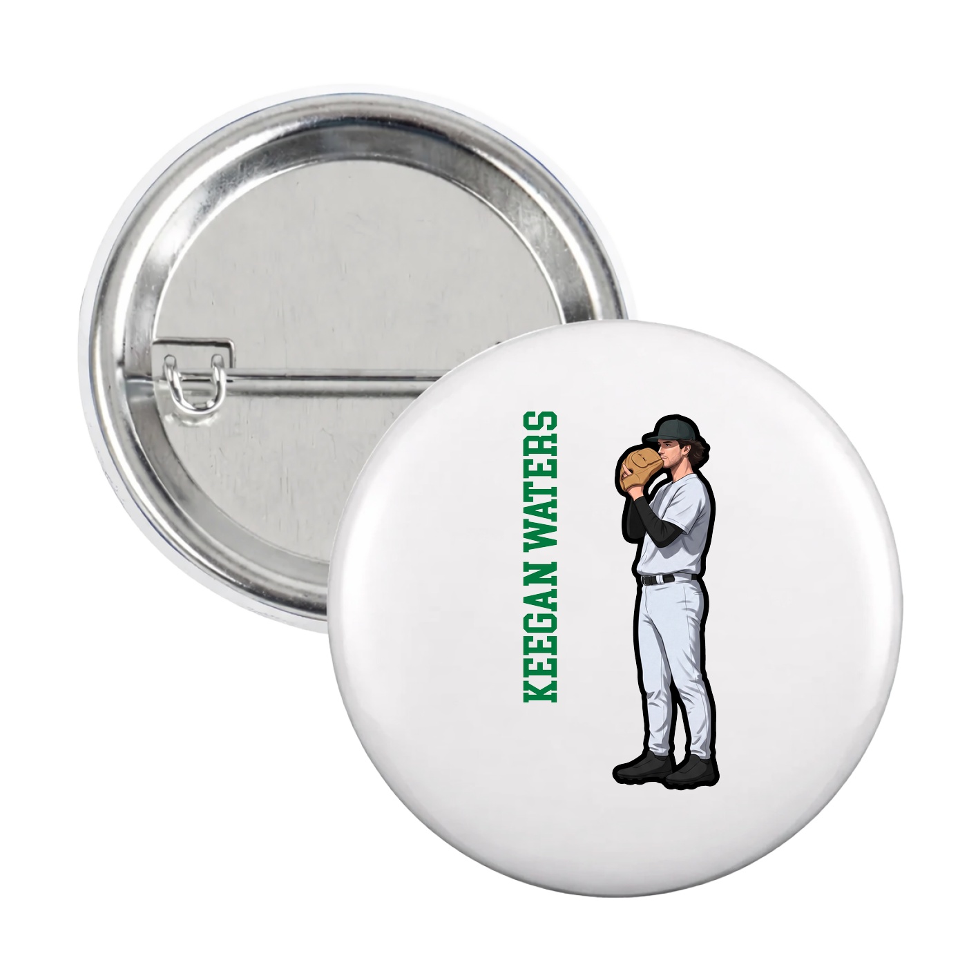 Game Day Button — Name Vertical in White