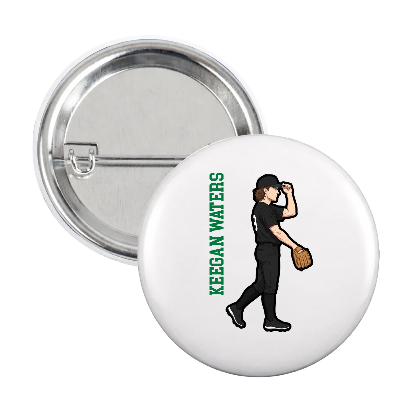 Game Day Button — Name Vertical in White