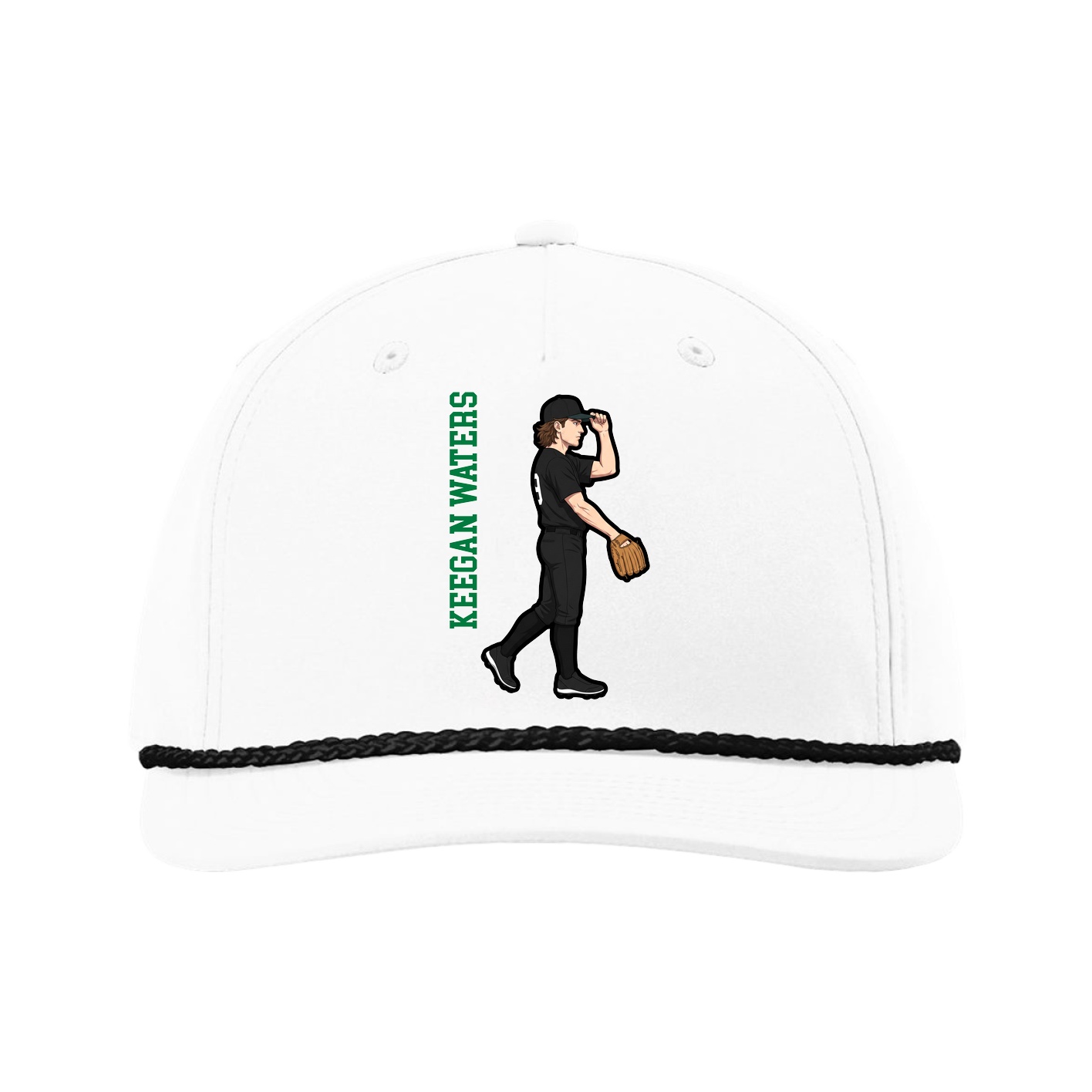 Five-Panel Classic Rope Cap — Name Vertical in White