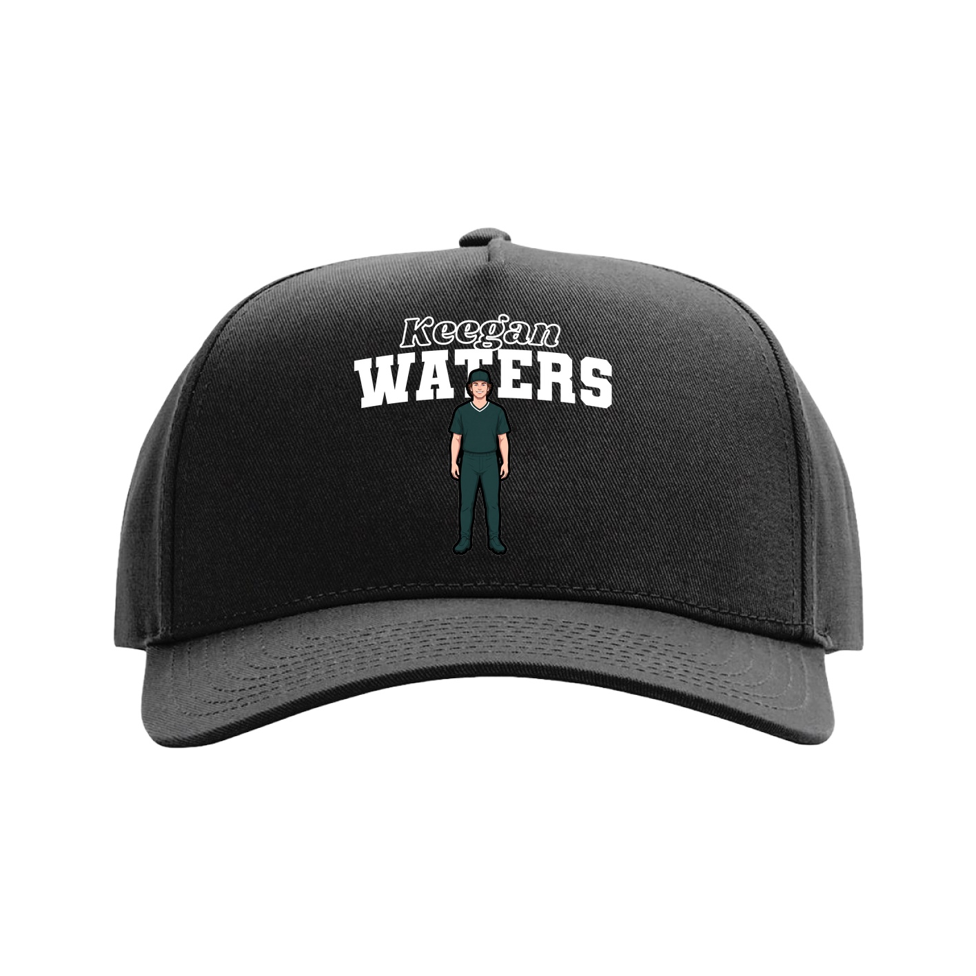 Full Fabric Five-Panel Champ Cap — Name Arch in Black